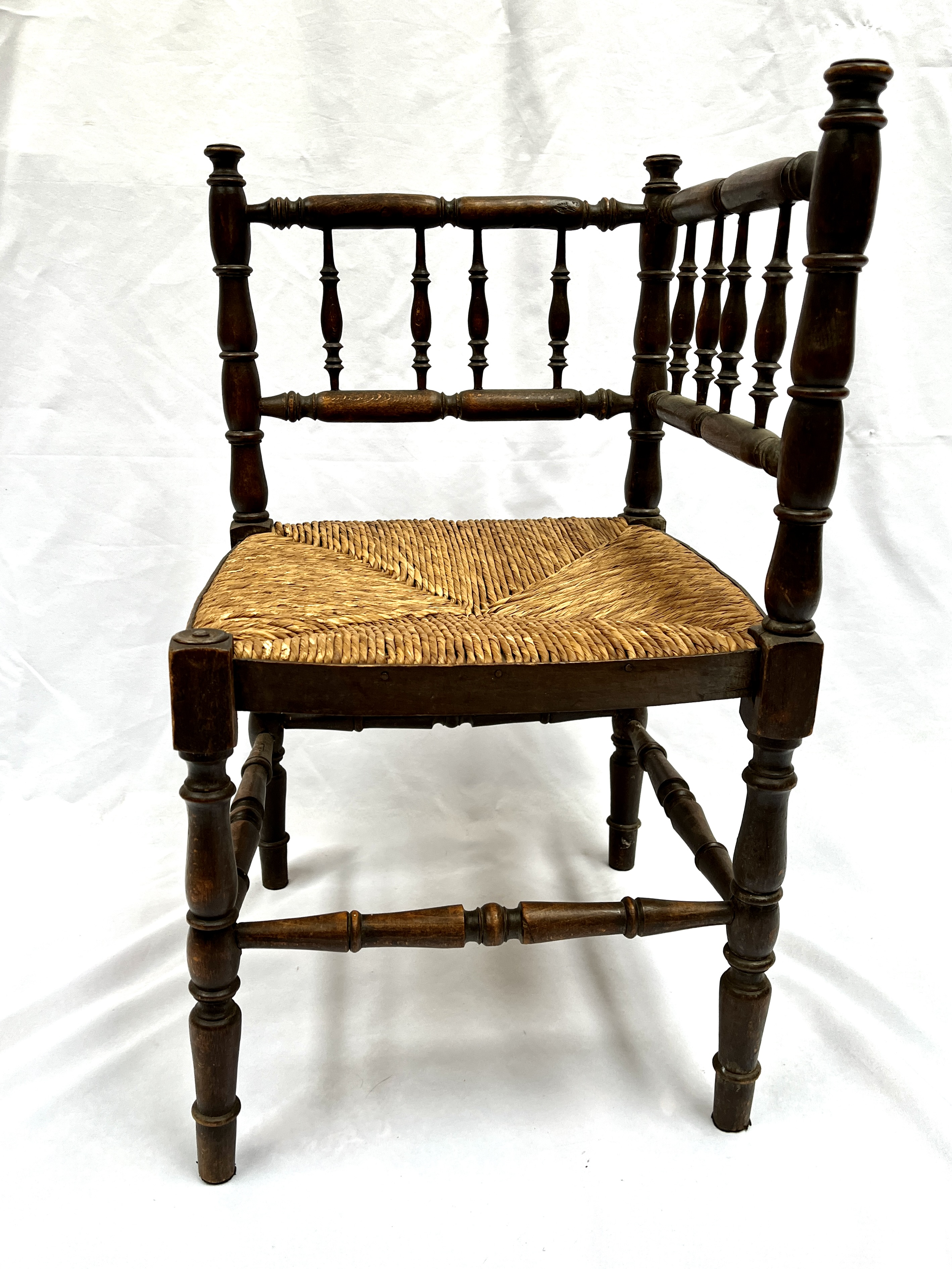 Antique French Oak Corner Chair With Rush Seat Chairish