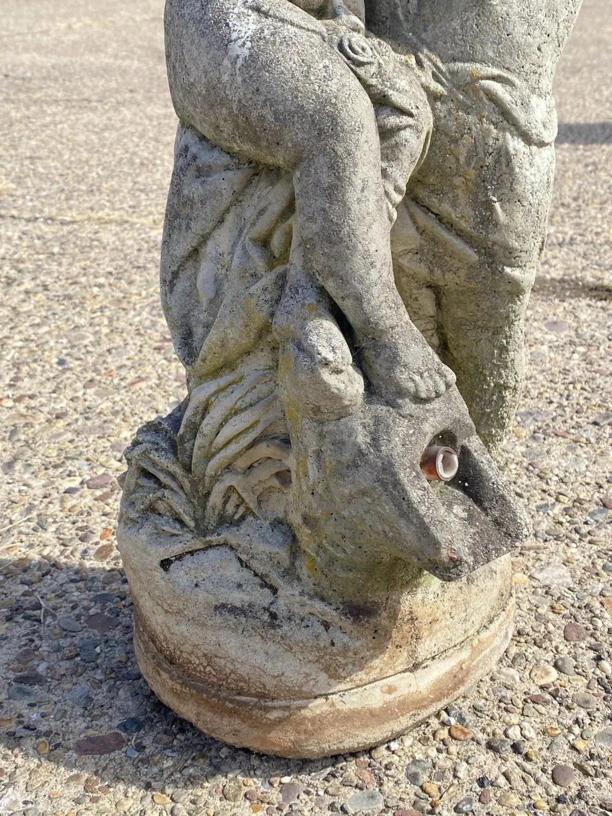 French Neoclassical Small Concrete Figural Cherub Garden Statue Water  Fountain, image size:1200x1600