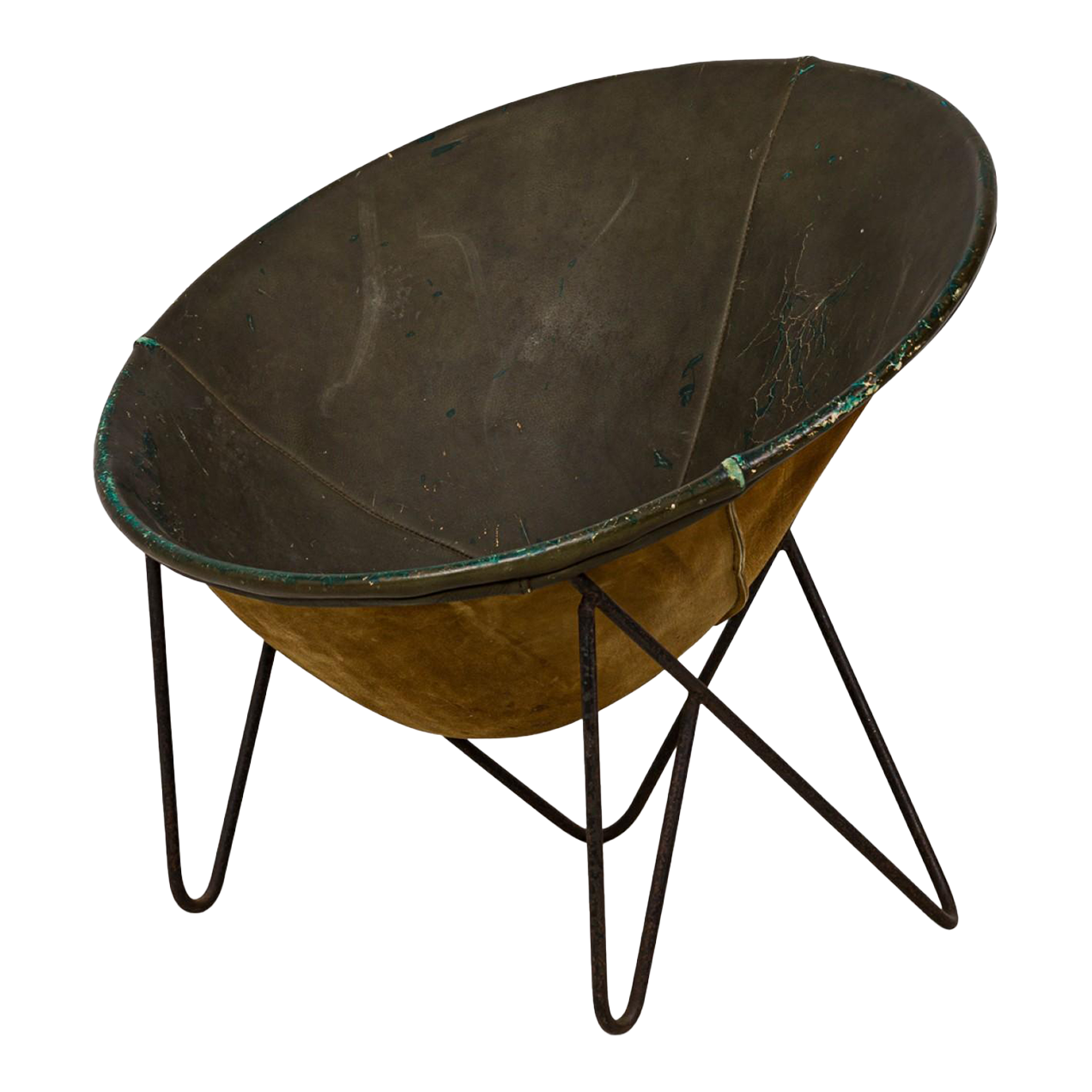 American MidCentury Leather and Steel Hoop Lounge Chair Chairish