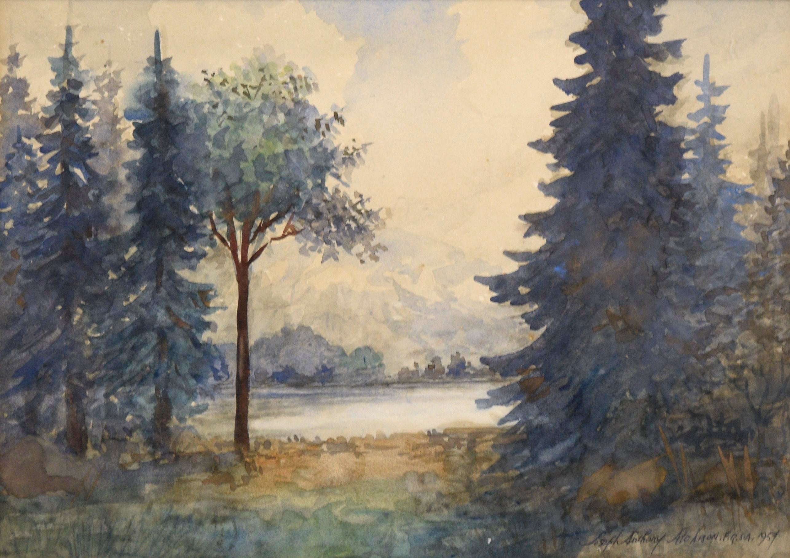 Looking Out Over the Lake, Forest Landscape by Joseph
