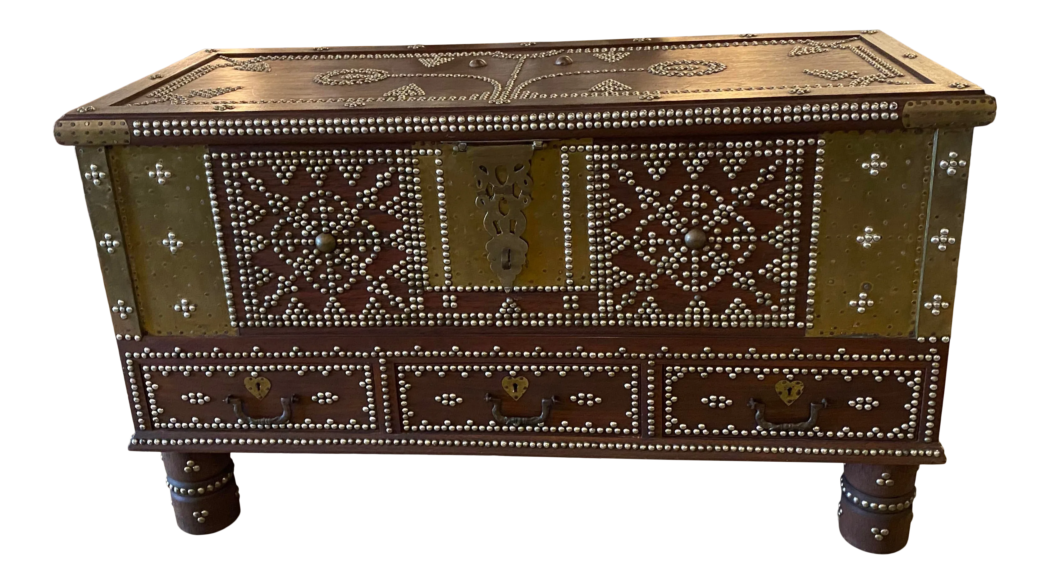 Antique Arab Zanzibar Wooden and Brass Studded Coffee Cocktail