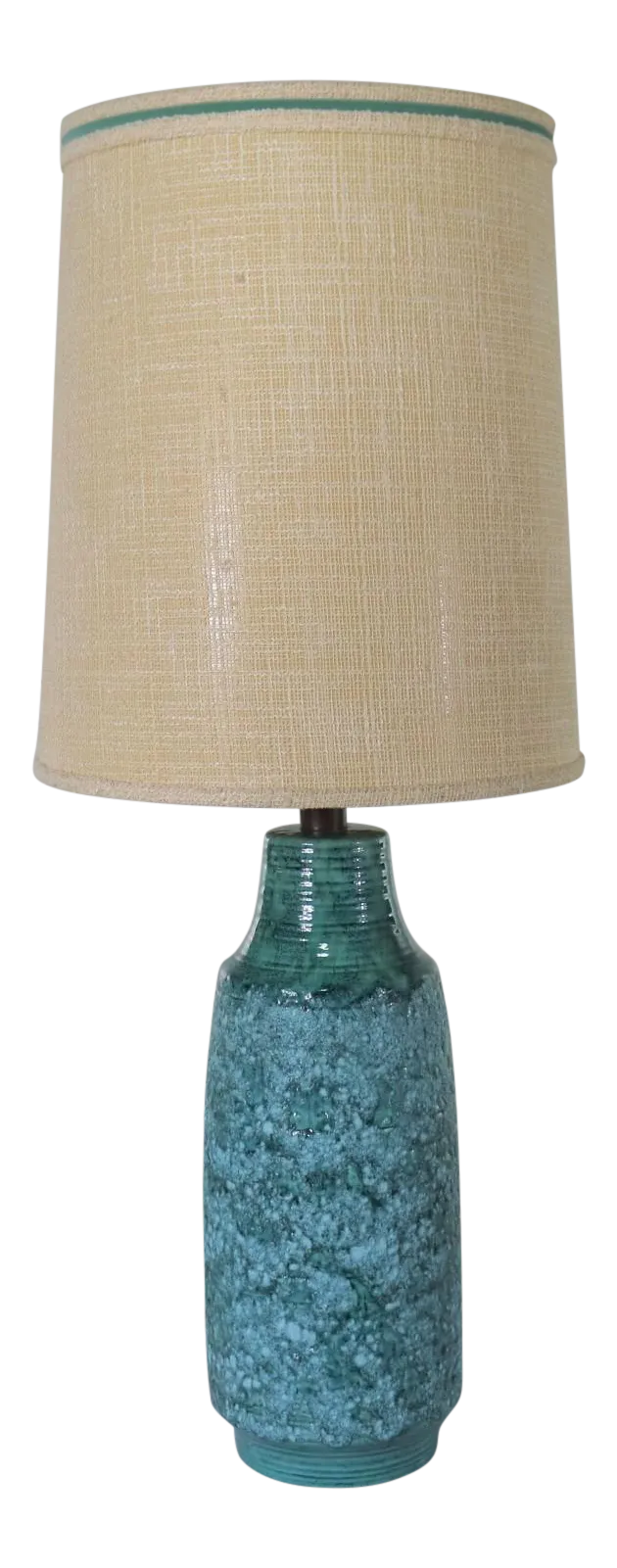Large Mid Century Modern Turquoise Lava Glaze Ceramic Table Lamp After