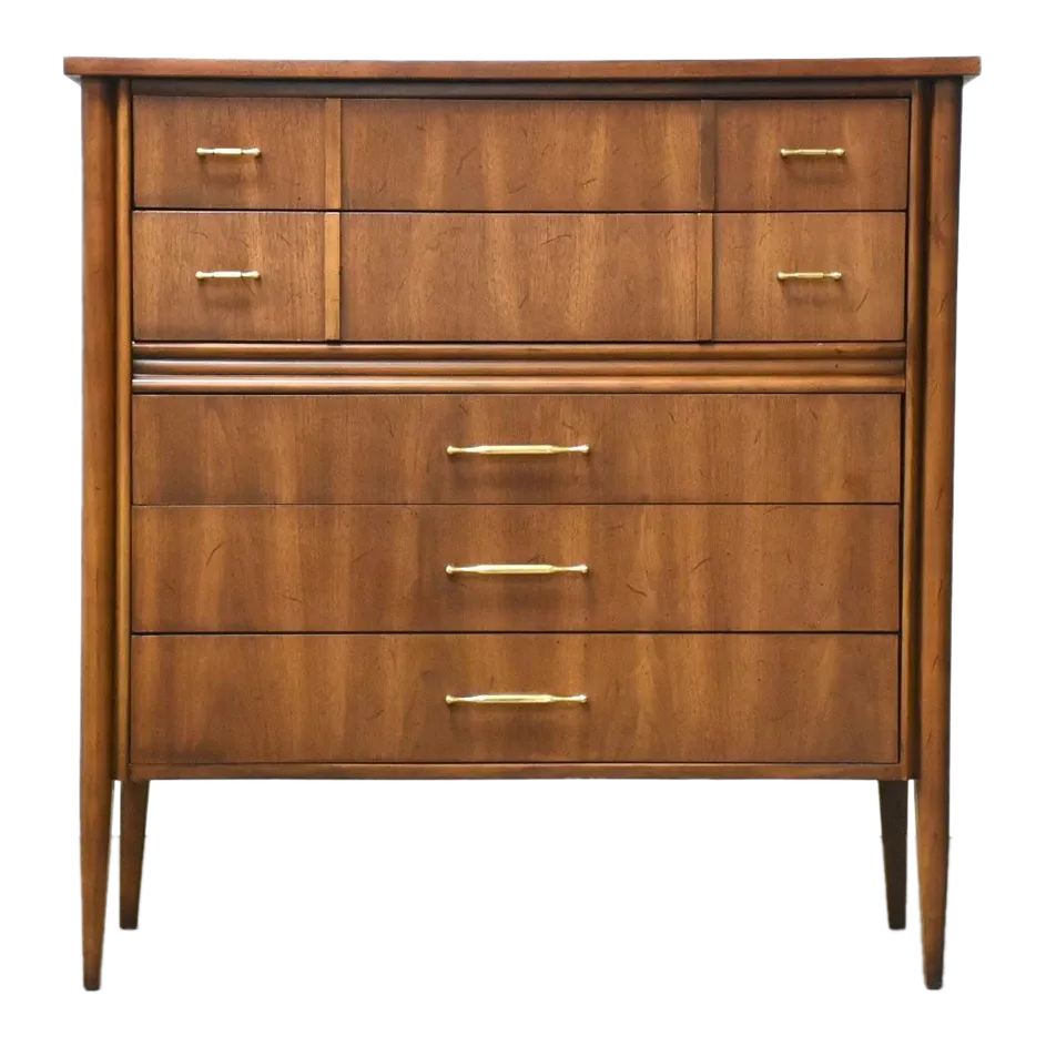 Walnut & Brass MCM Tall Dresser Chairish