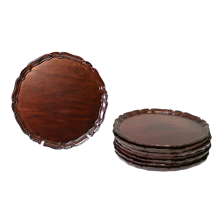 Traditional Italian Mahogany Wood Chargers, Trays or Under Plates, Set