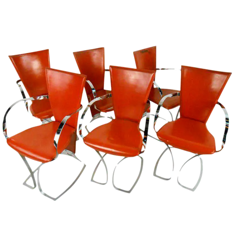 Vintage Chrome and Leather Dining Chairs Set of 6 Chairish