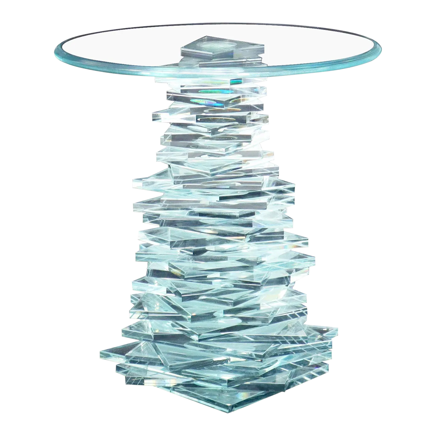 Mid 20th Century Stack of Cut Glass Base Round Top Side Coffee Table