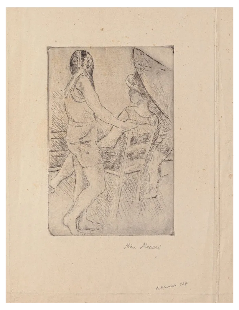 Mino Maccari, Figure, Drypoint on Cardboard, Early 20th Century