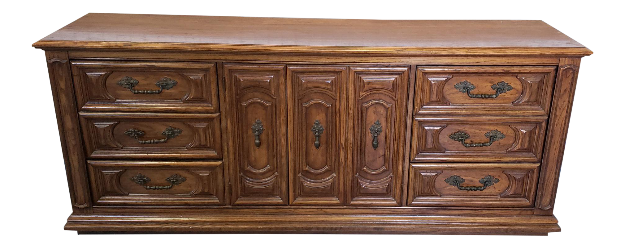 Vintage 1970s Thomasville Furniture Oak & Ash Bedroom Triple Dresser