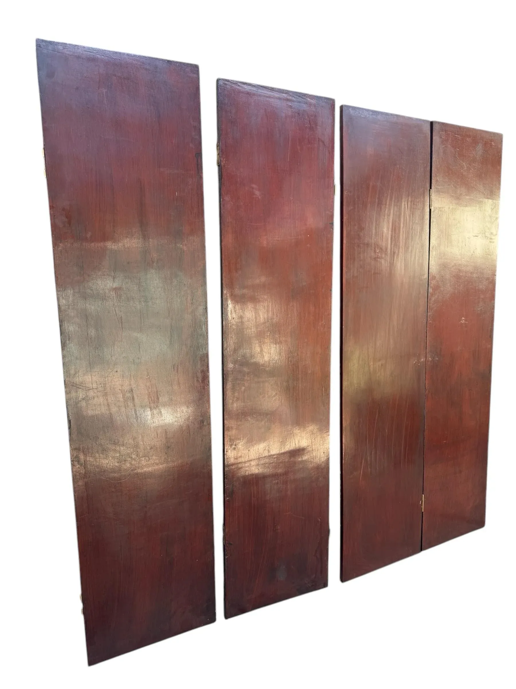 Late 20th Century Four Panel Wooden Screen / Room Divider With Leather Embossed Classic Book Bindings - Set of 4