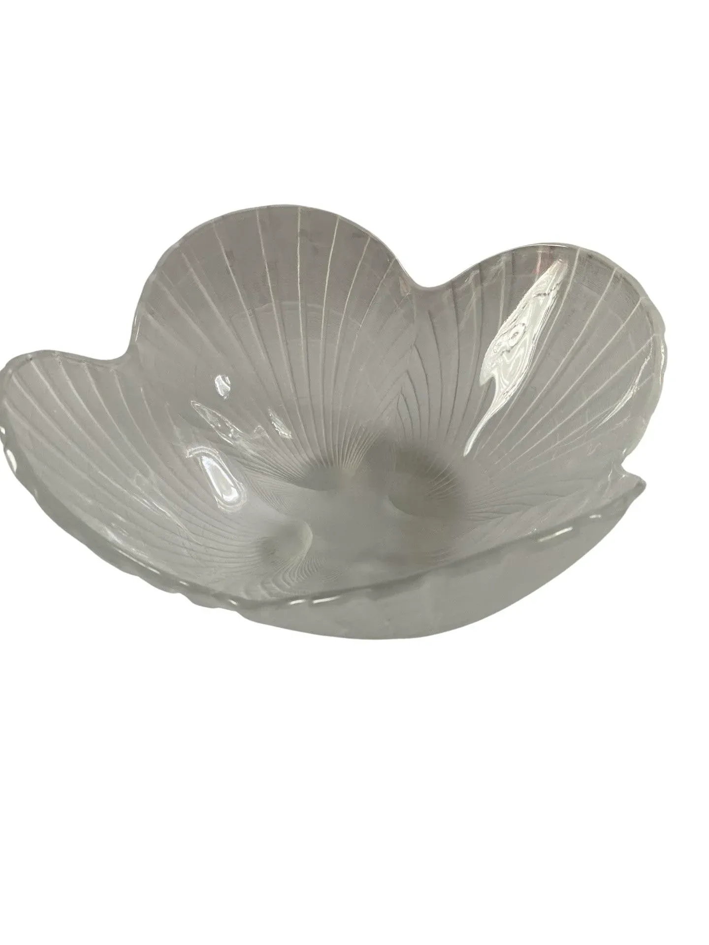 Vintage Frosted Glass Shell Motif Decorative Bowl, Circa 1990