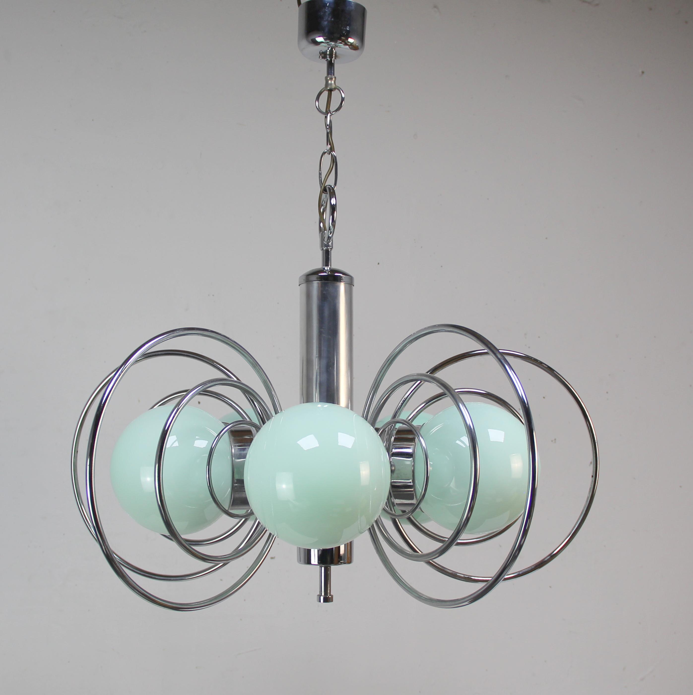 Vintage Lamp in Chromed Metal and Glass, 1960s