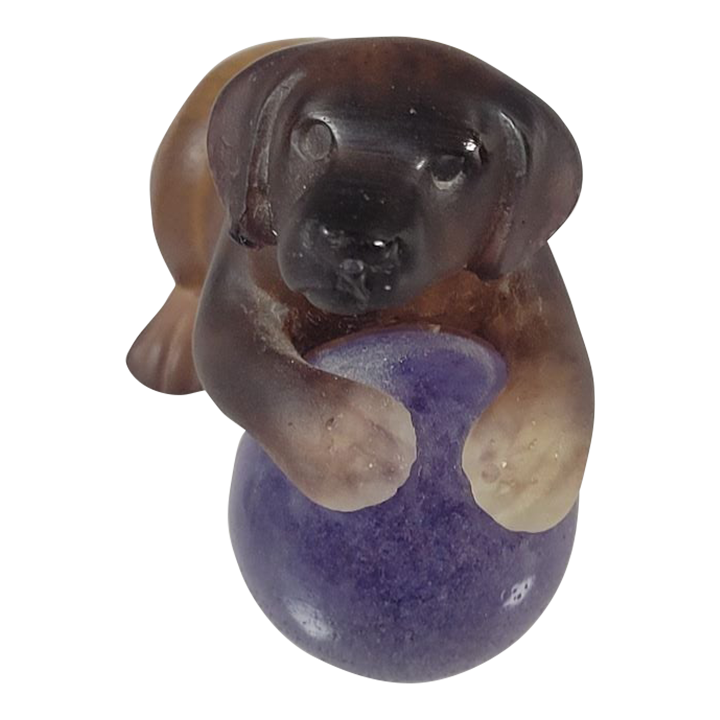 Daum France Crystal Puppy With Ball | Chairish