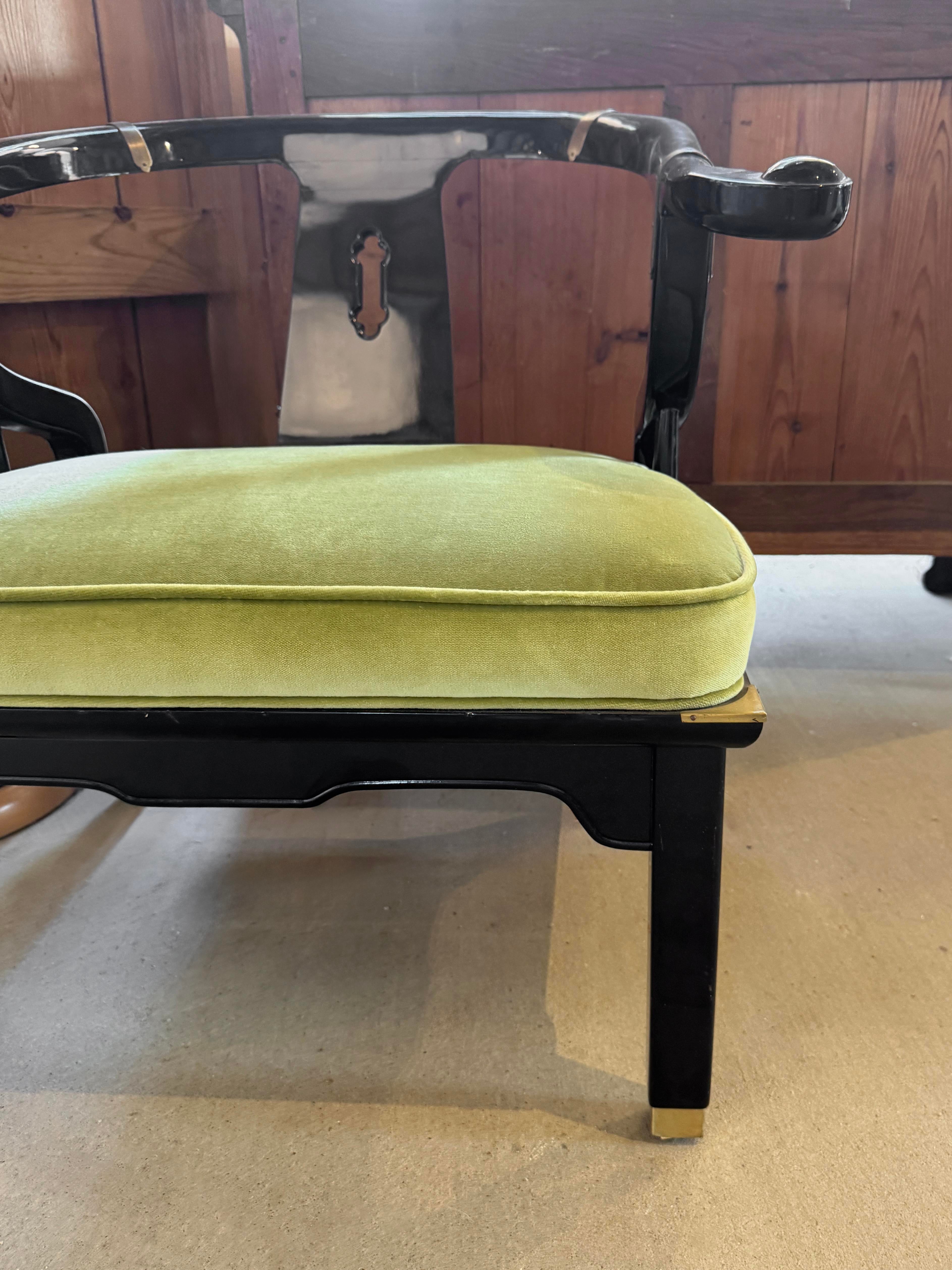 Mid 20th Century James Mont Ming Style Black Lacquer & Brass