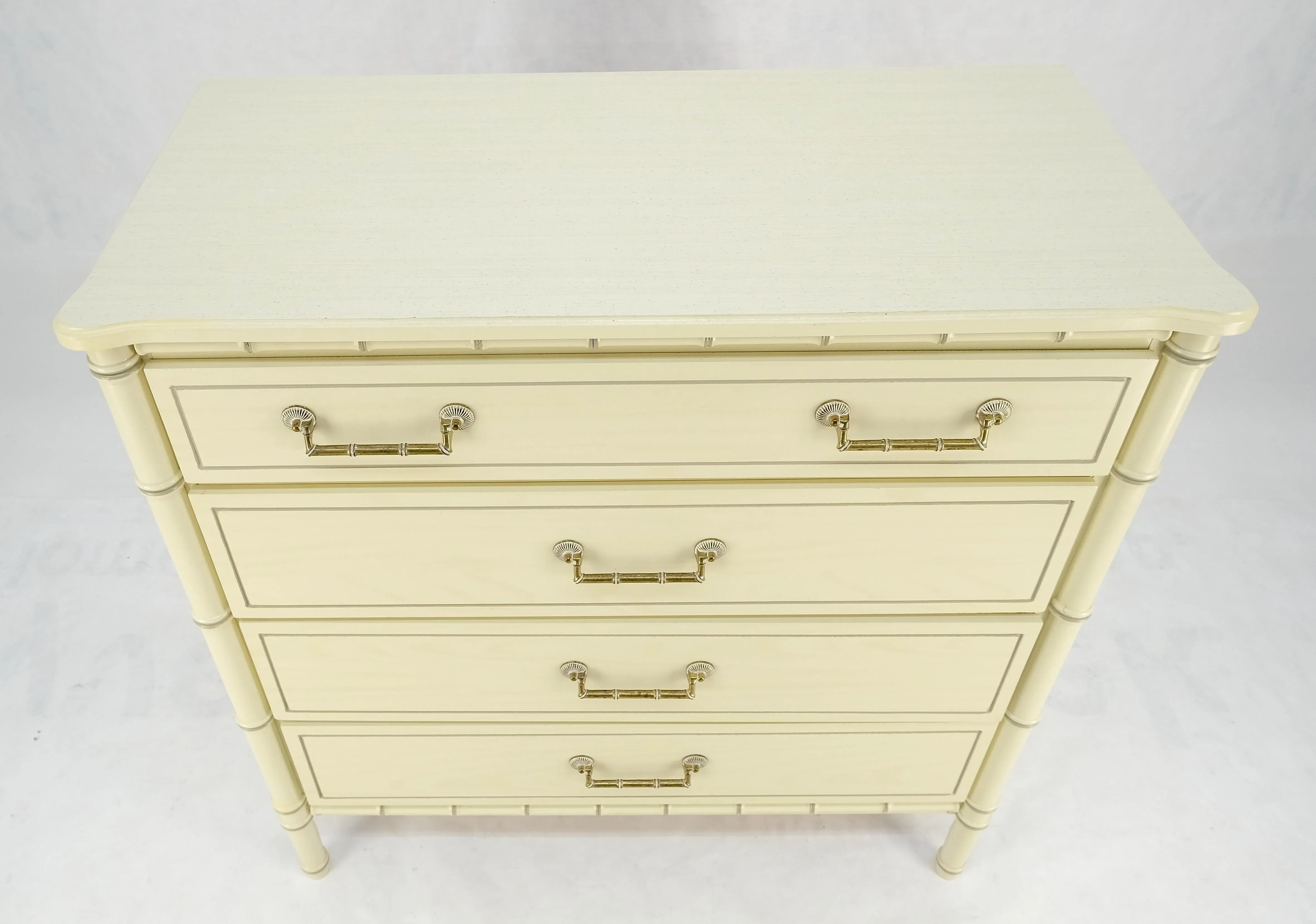 Faux Bamboo Beige White Lacquer 4 Drawers Bachelor Chest Dresser | Chairish