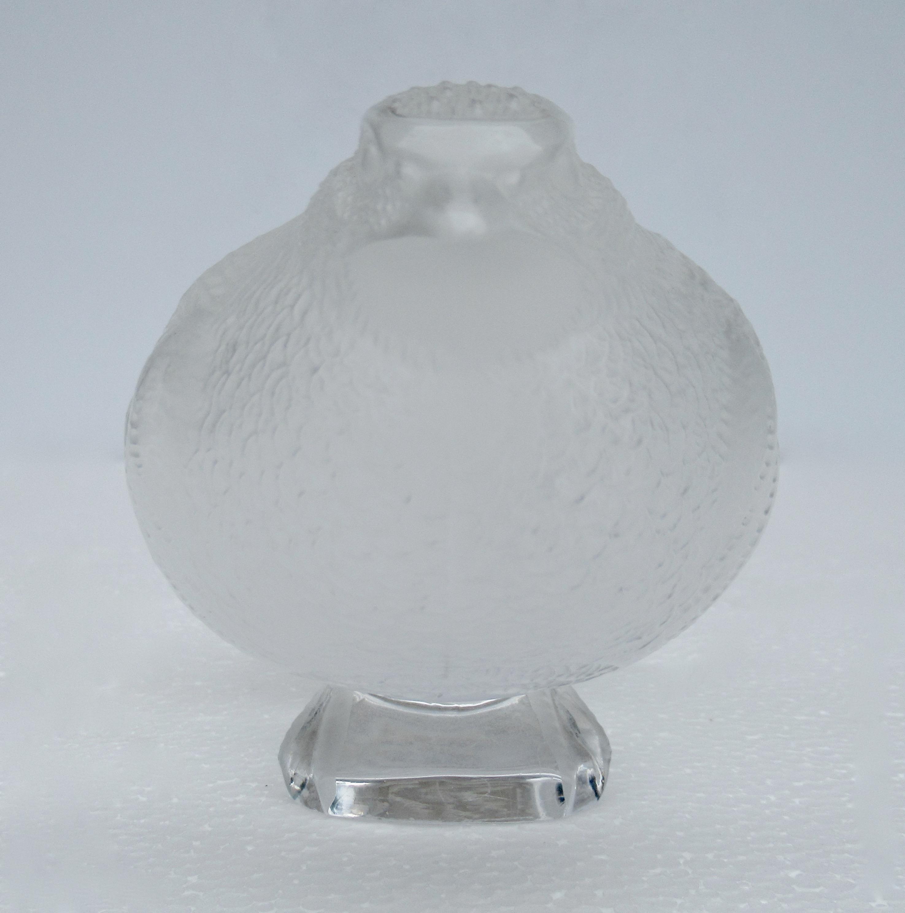 Vintage C.1980's French Lalique Signed Crystal Frosted Quail