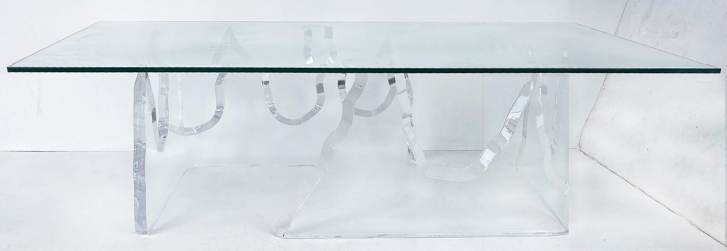 Vintage Lion in Frost Lucite Coffee Table W/ Glass Top | Chairish