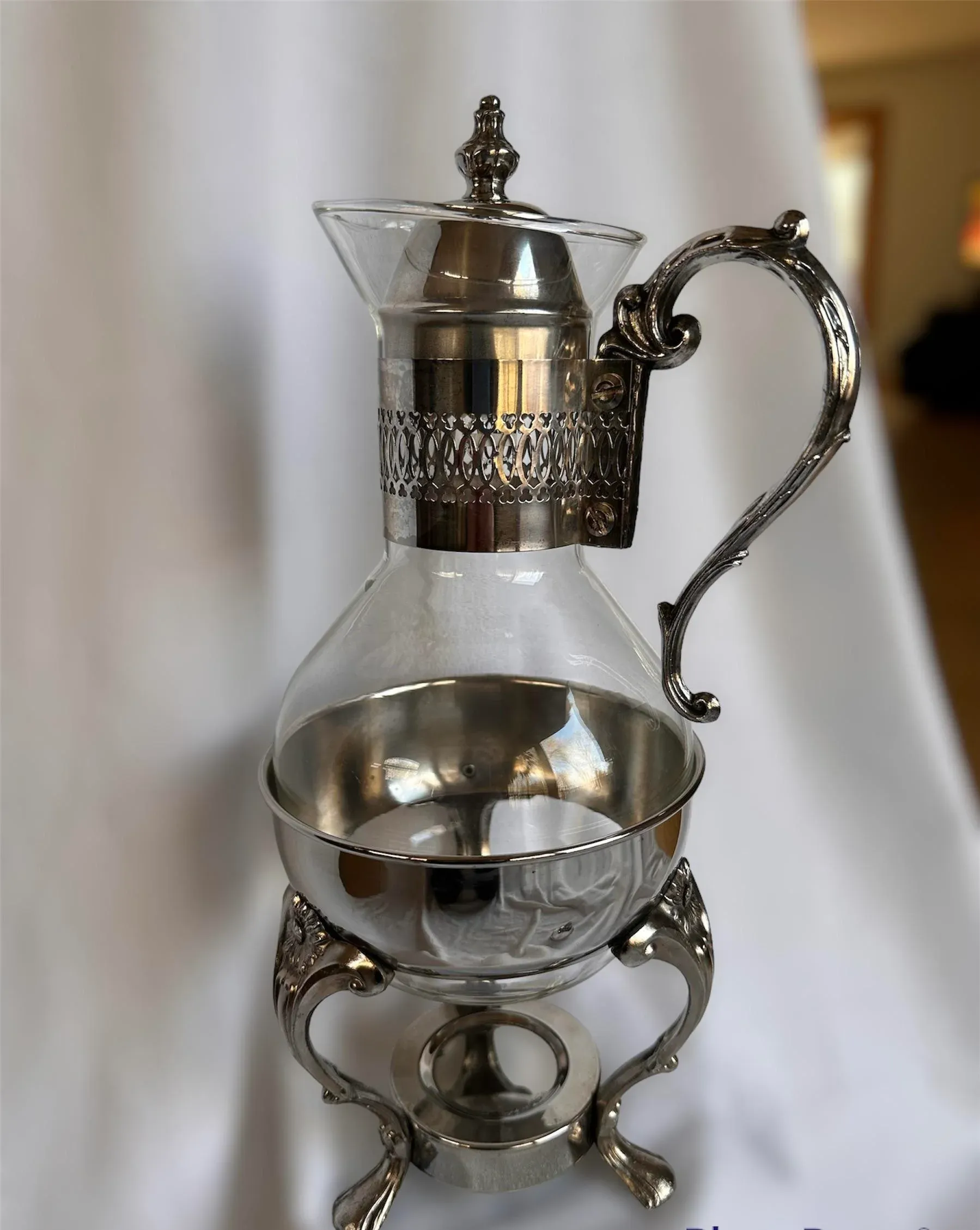 Vintage Glass Silver Plate Coffee Tea Carafe With Lid