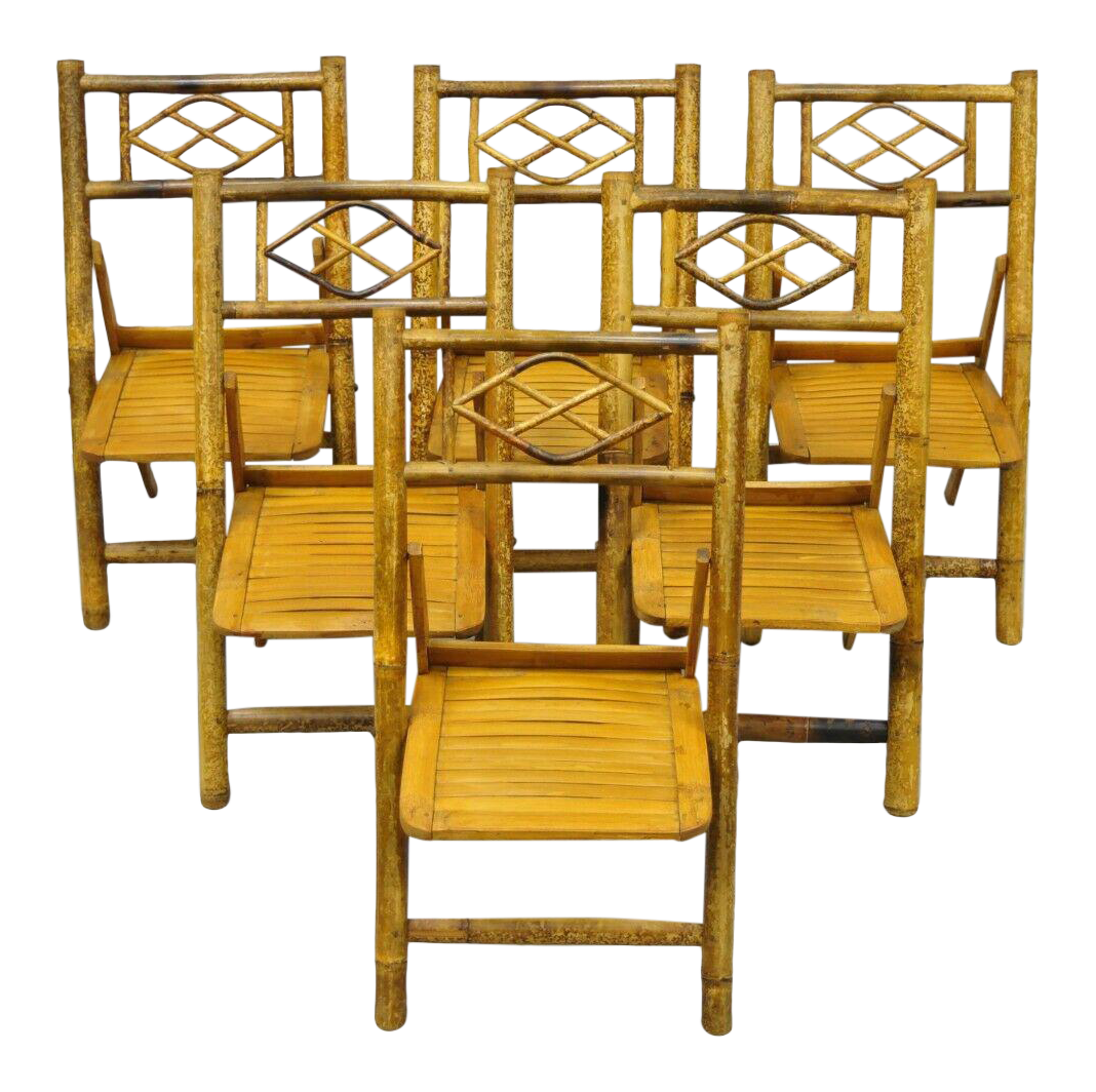 Vintage Mid Century Children's Bamboo Folding Chairs Set of 6 Chairish