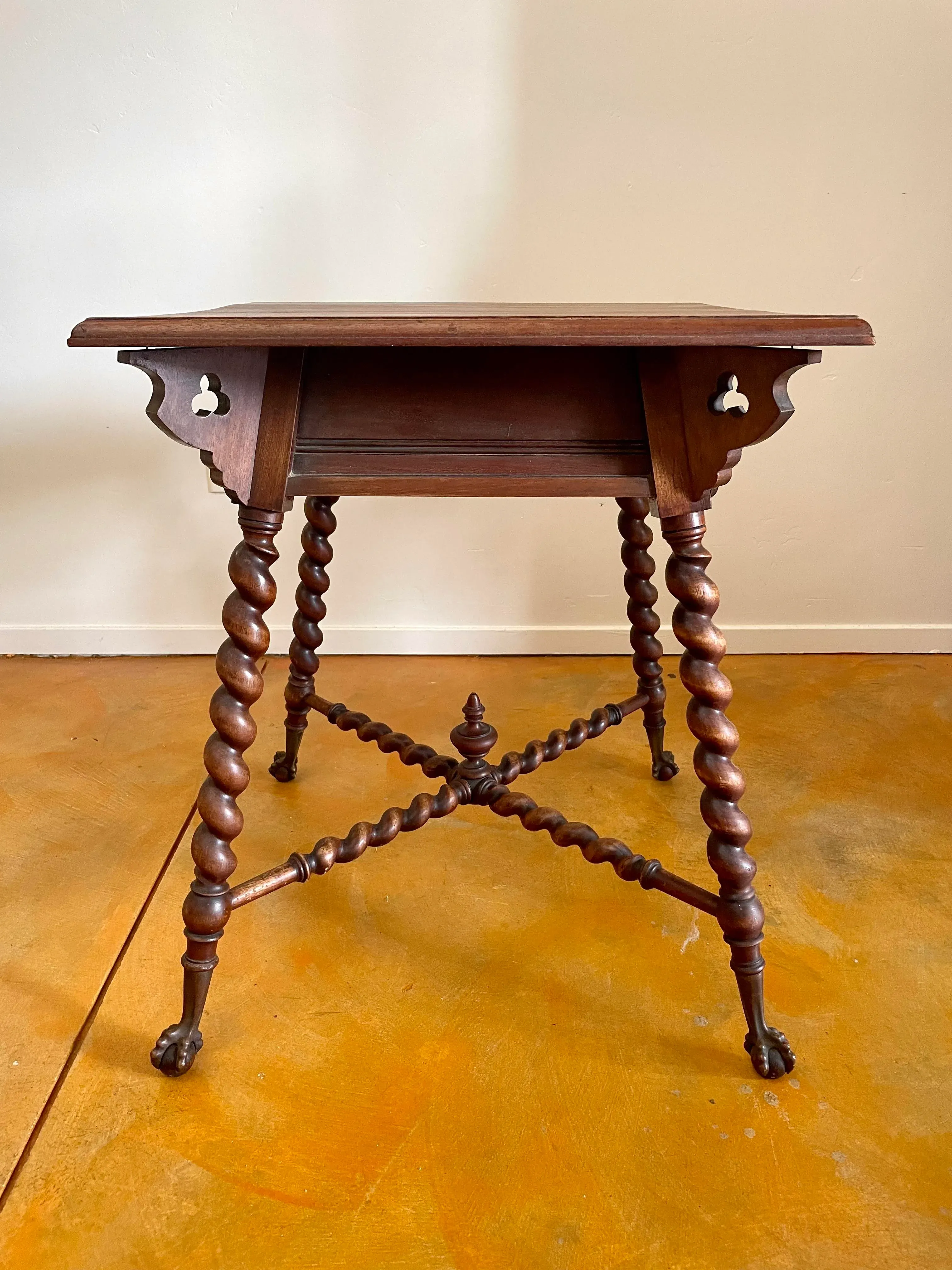 Antique 1800s English Barley Twist, Claw-Foot Walnut Parlor Table