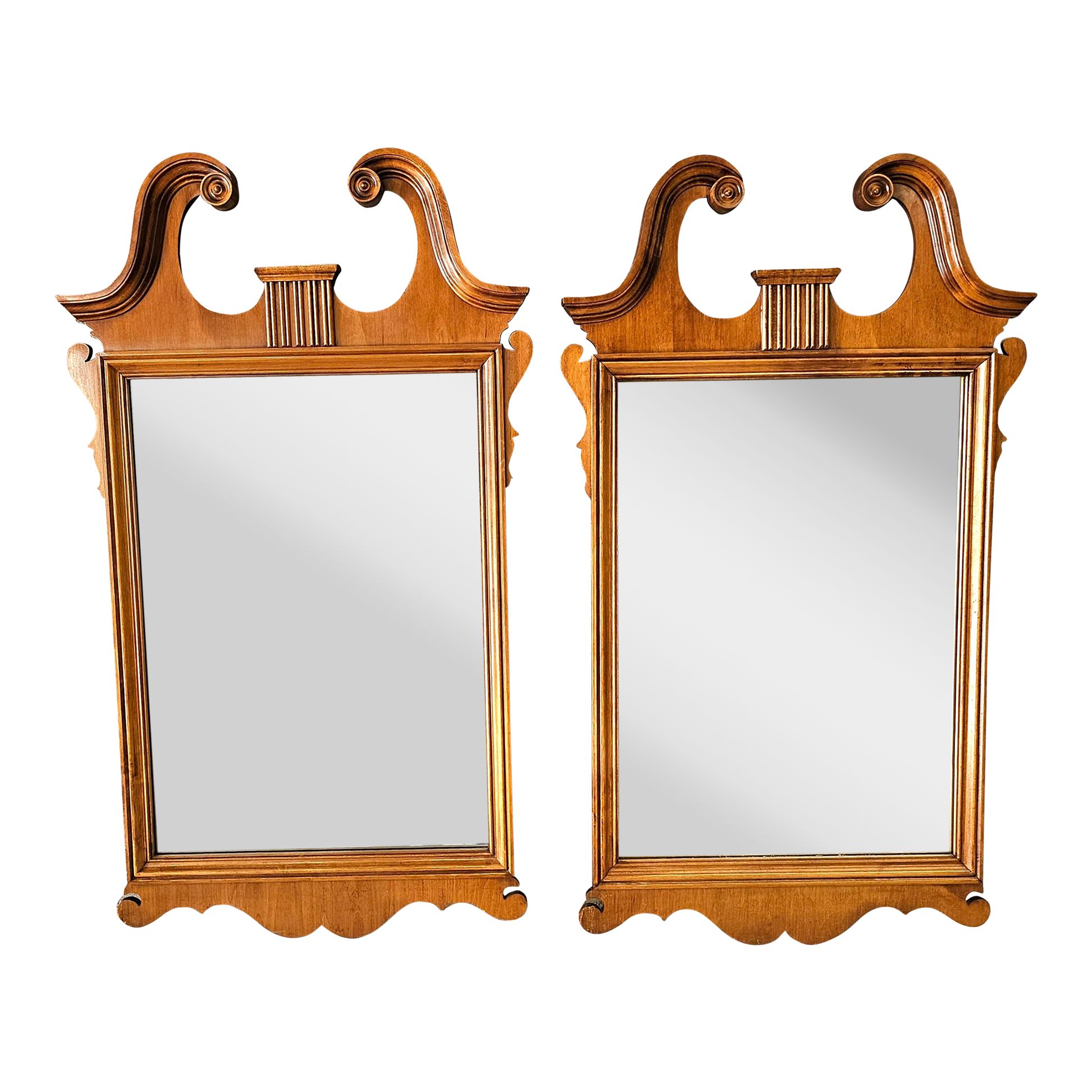 Pair Kling Factories Chippendale Maple Scroll Ears Wall Mirrors