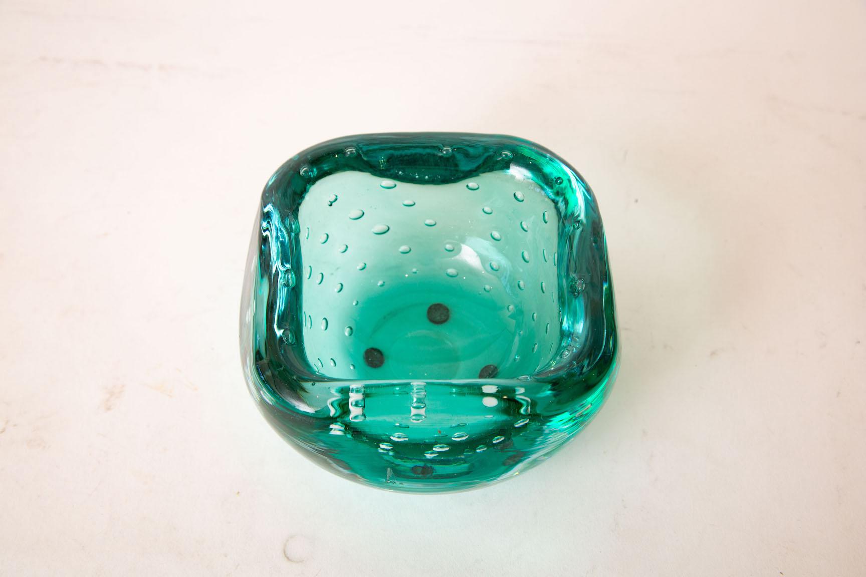 Vintage Murano Seguso Chunky Teal Emerald Green Square Glass