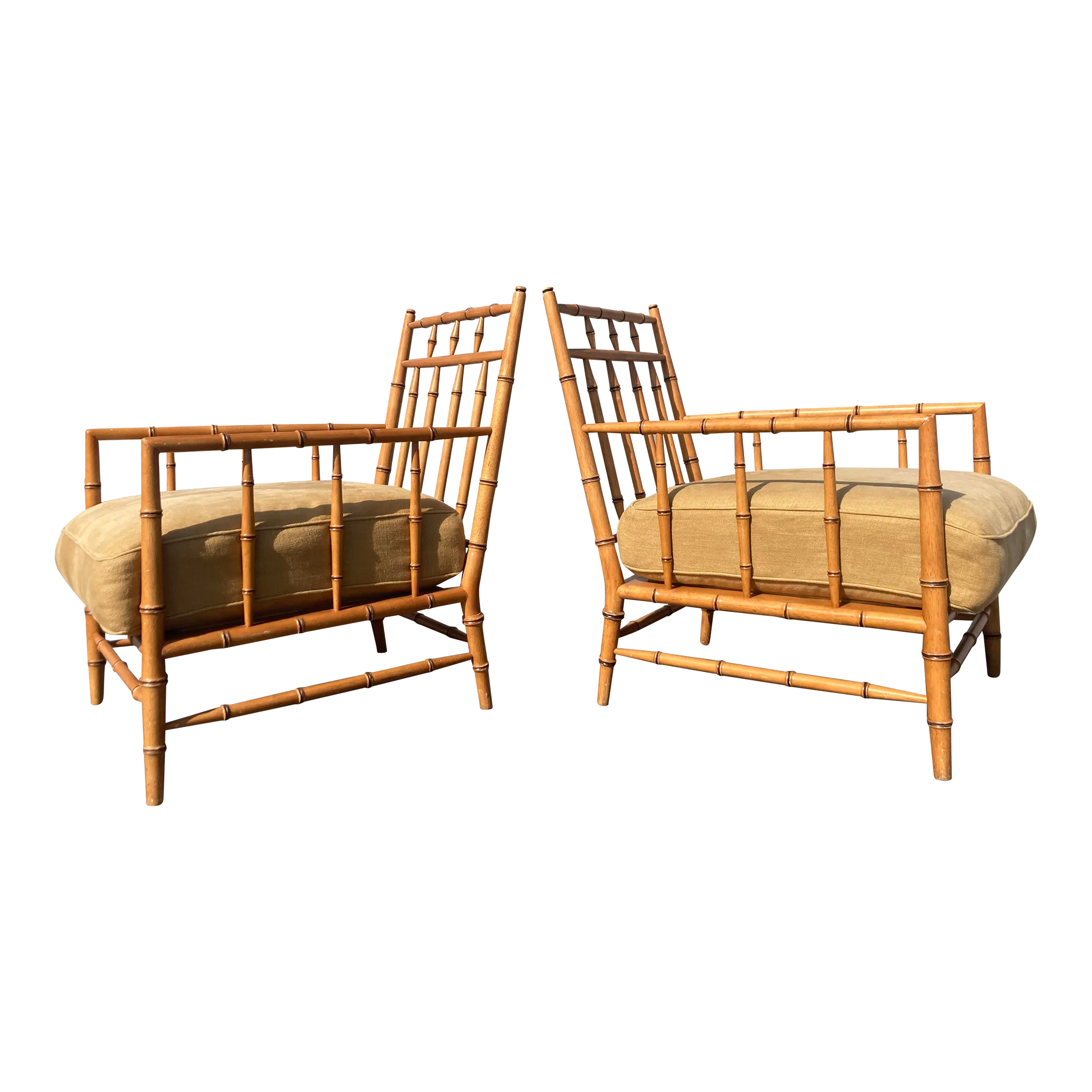 Original Pair of Martha Stewart for Bernhardt Faux Bamboo Chinese Chippendale Lounge Chairs