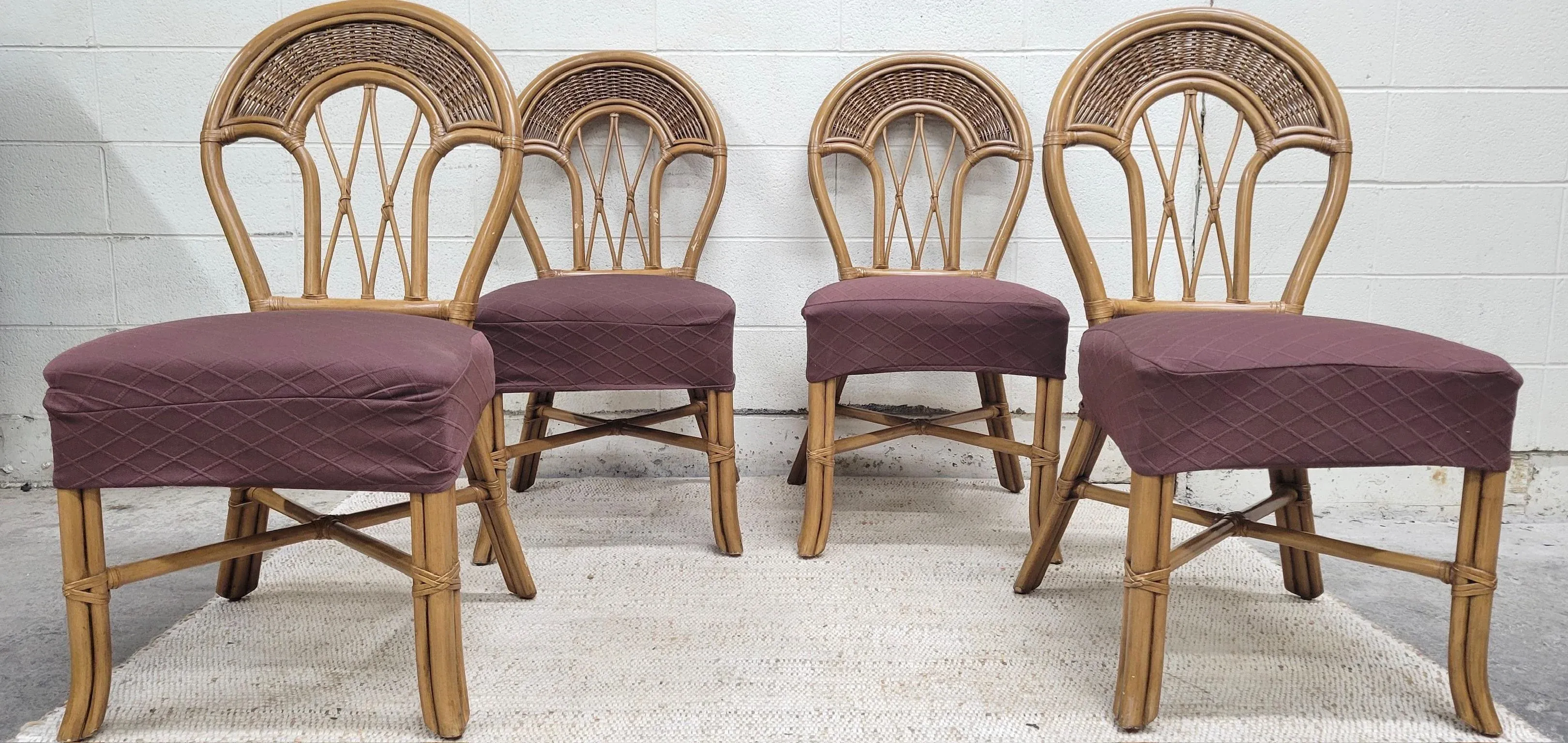 Vintage Rattan Bentwood Coastal Boho Tropical Style Dining Chairs