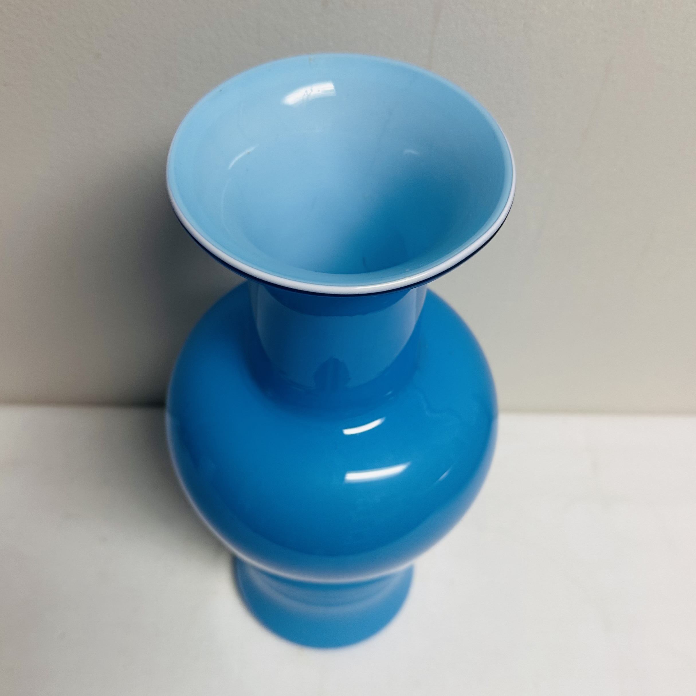 1990's Moretti Style Aqua Blue Cased Glass Tall Vase | Chairish