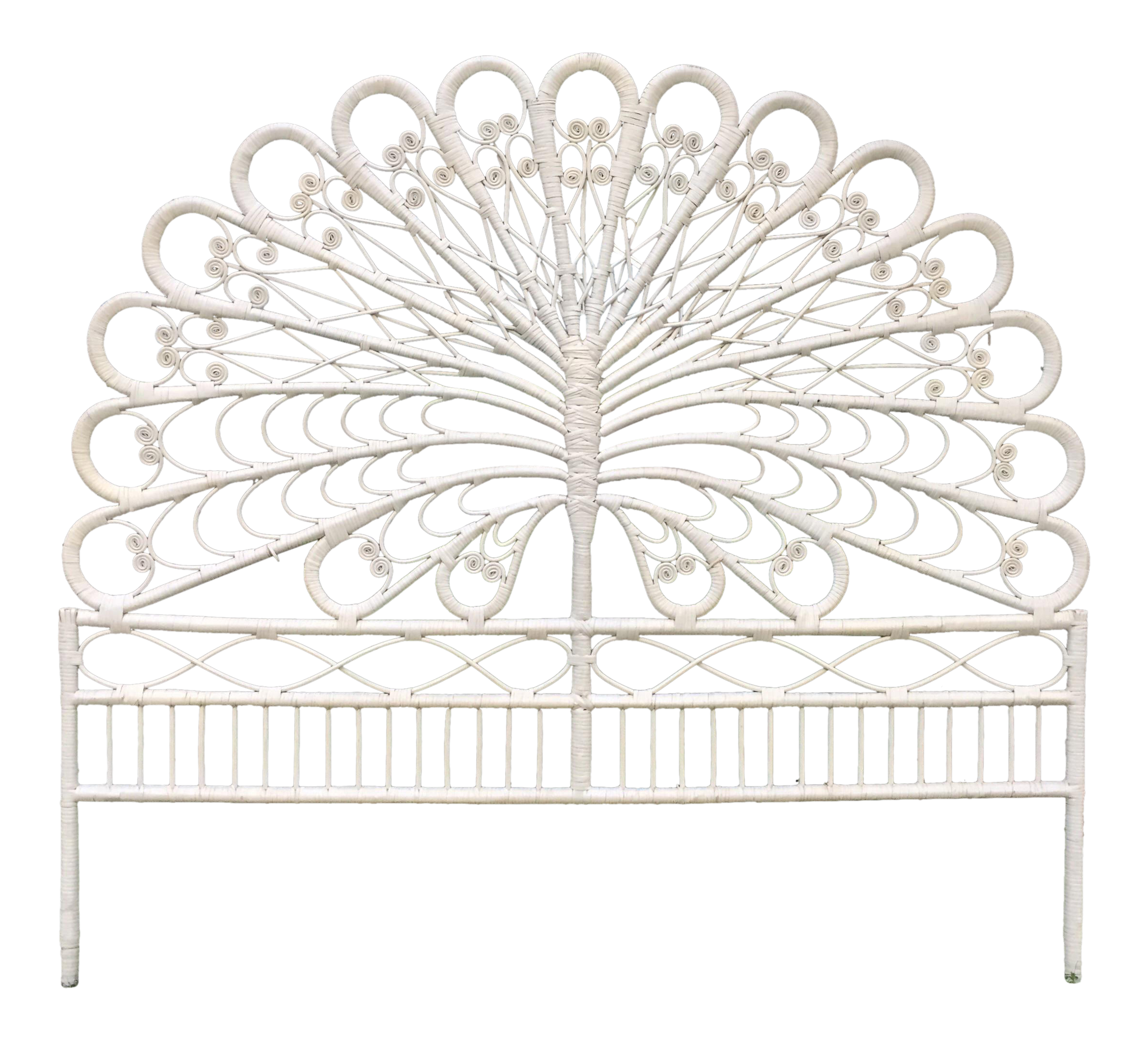 Full White Wicker Peacock Headboard Chairish