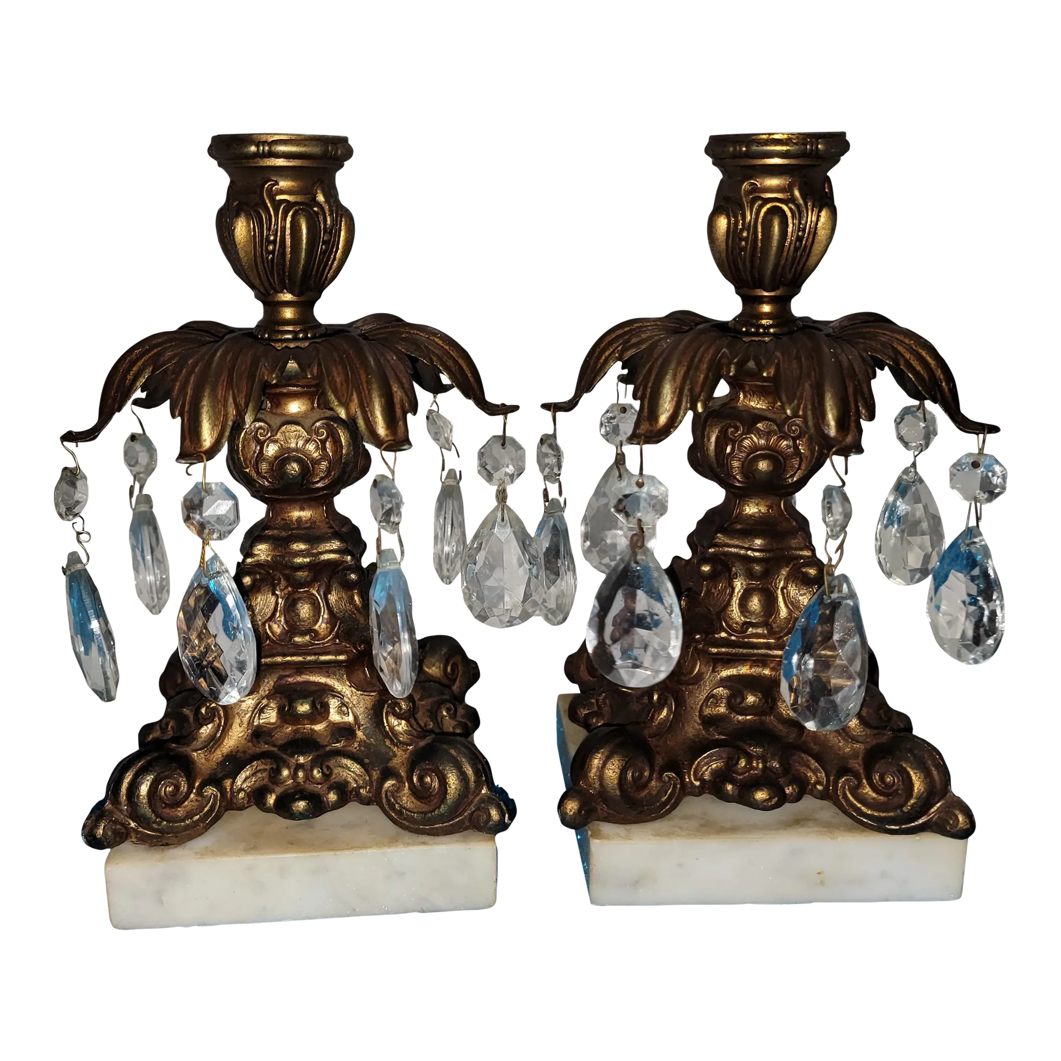 Mid 20th Century Hollywood Regency Style Candle Holders With Marble ...