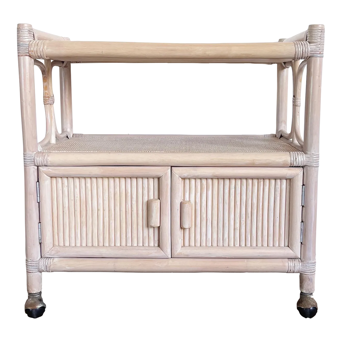 Boho Chic White Washed Bamboo Rattan and Wicker Bar Cart Chairish
