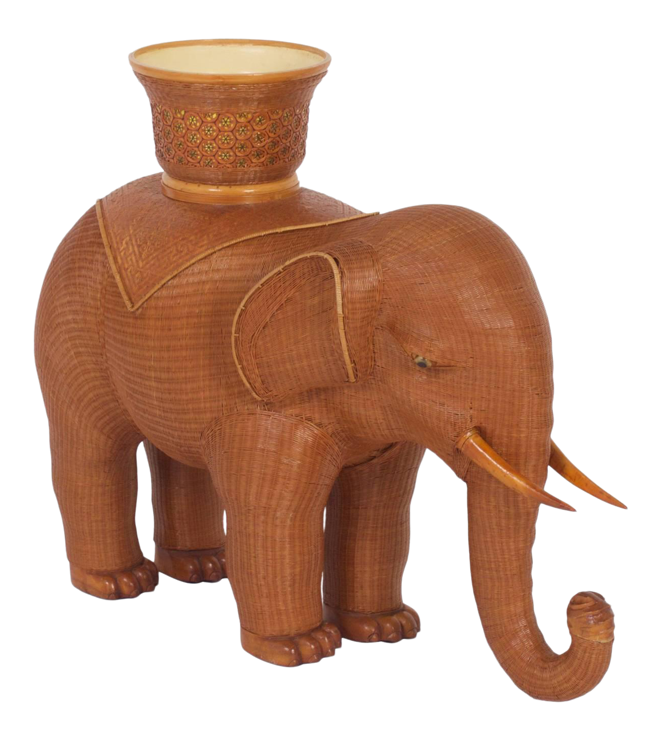 Large MidCentury Woven Wicker Elephant Plant Stand Chairish