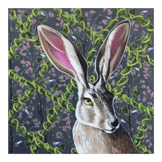 Jackrabbit on Grey - Vivid Figurative Animal Original