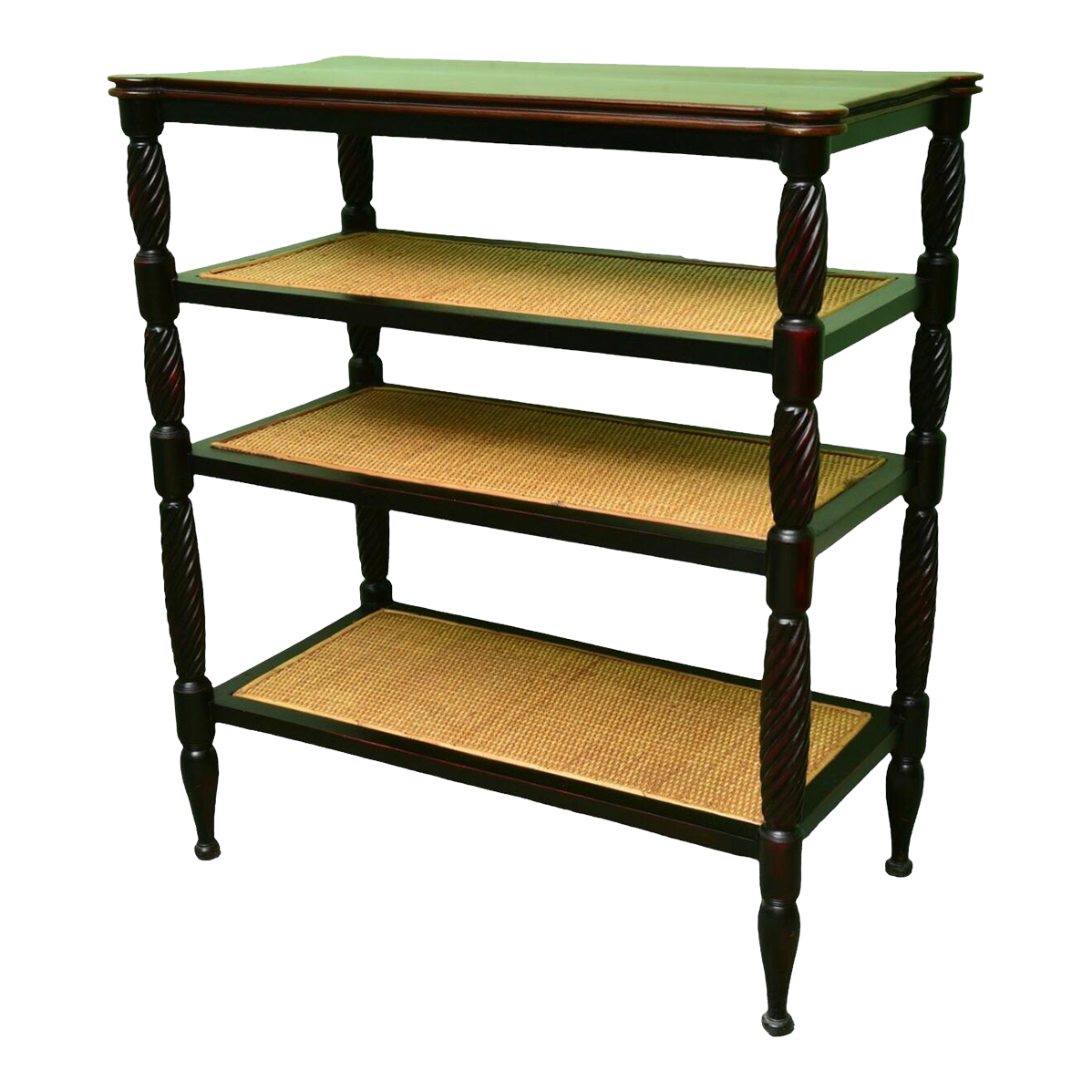 1990s Palecek Four Tier Mahogany Etagere With Rattan Shelves Chairish