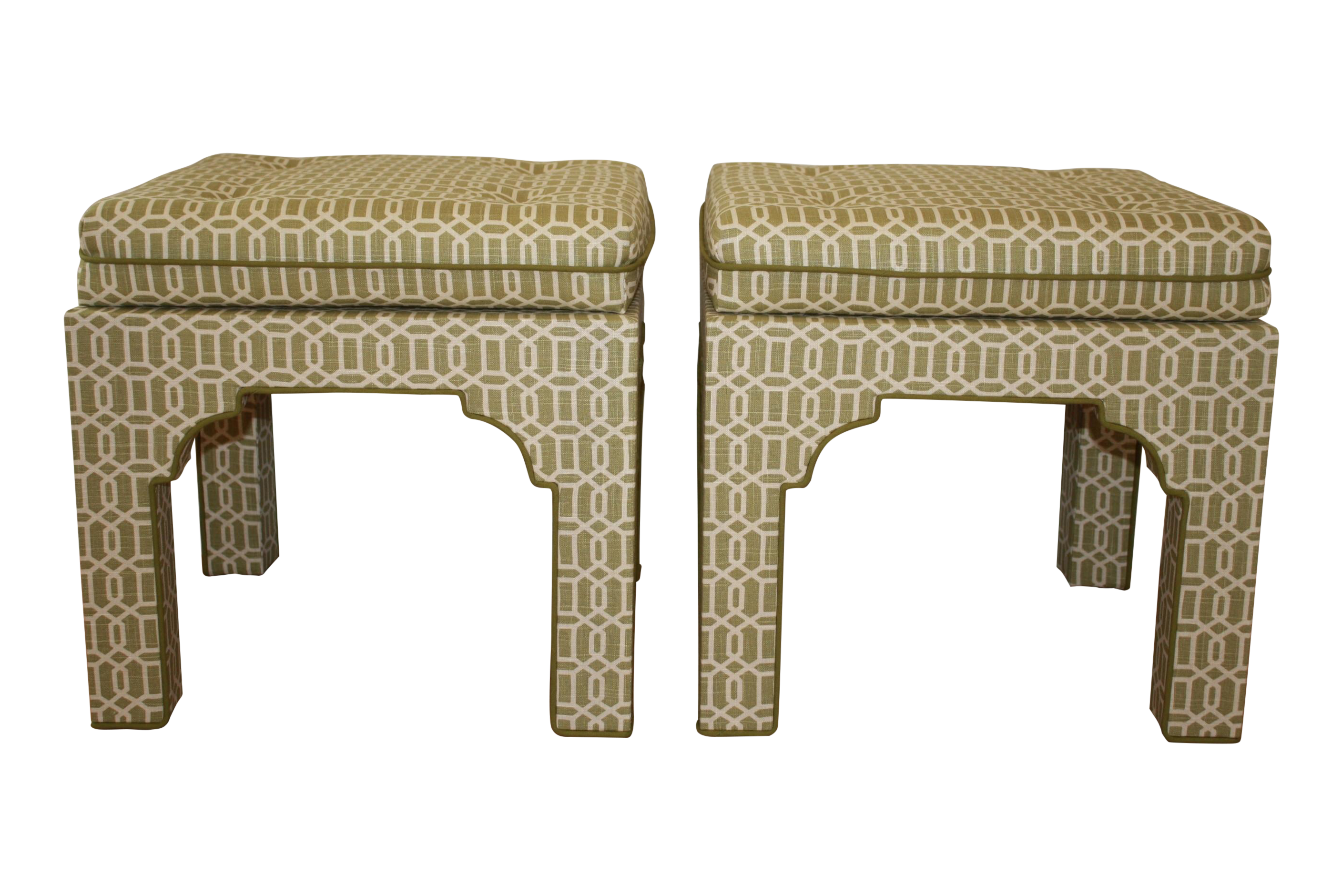 Mid Century Upholstered Green Bench Pair Chairish