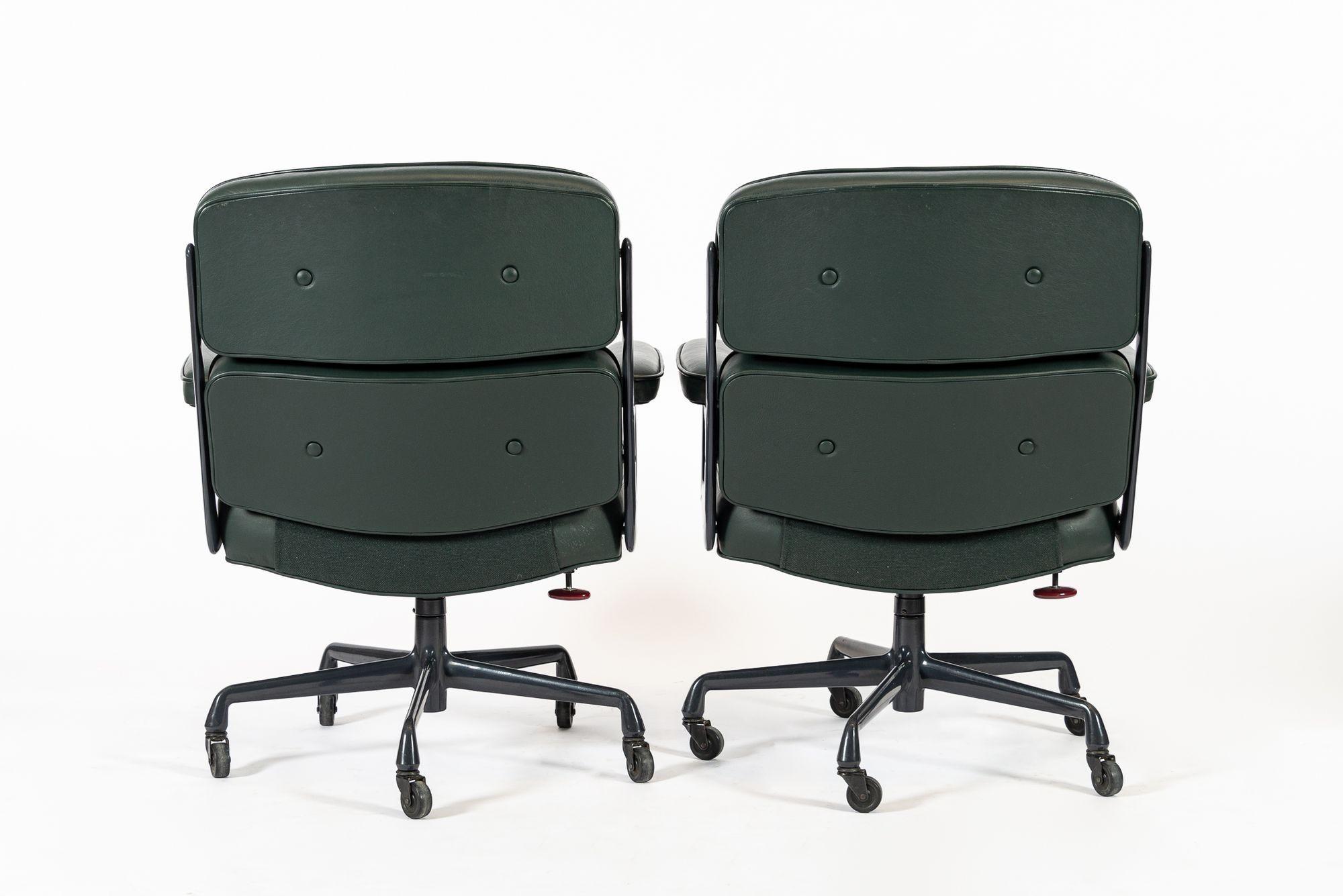 Pair Green Leather Time Life Office Chairs by Eames for