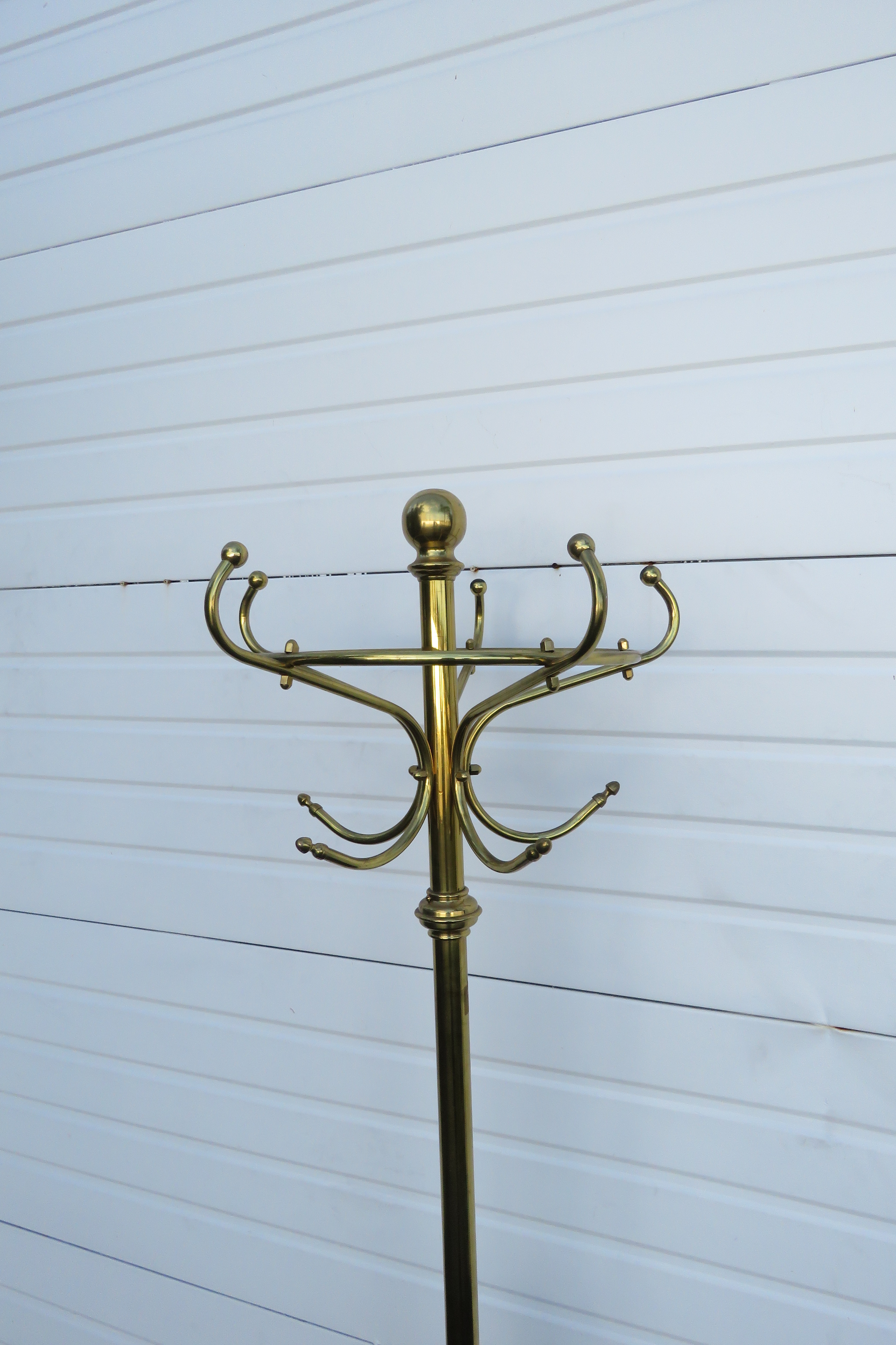 Brass Finish Tall Large Coat Hat Rack Stand | Chairish
