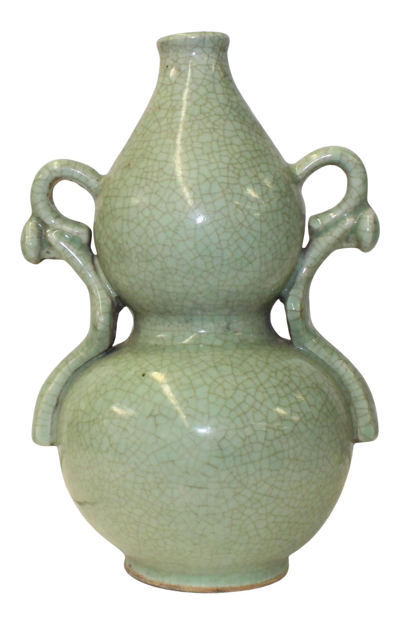 Chinese Ceramic Crackle Pattern Gourd Shape Celadon Green Vase | Chairish