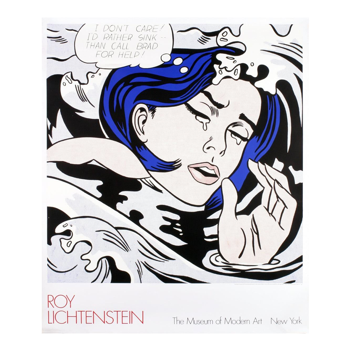 1989 Roy Lichtenstein 'Drowning Girl' Pop Art Blue,White,Black & White ...