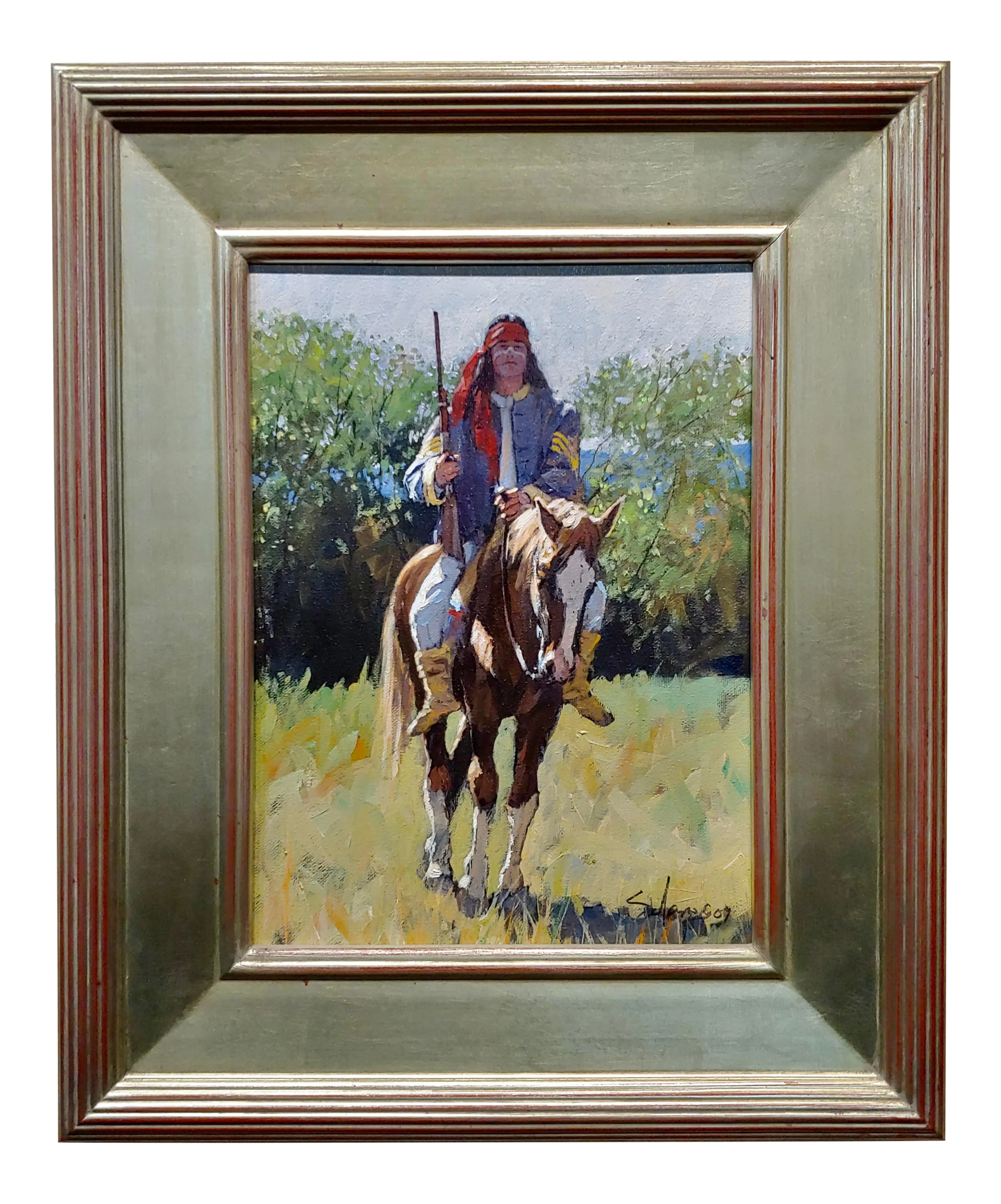 Nathan Solano -Native American Indian Cavalry Scout on Horse-Oil Painting