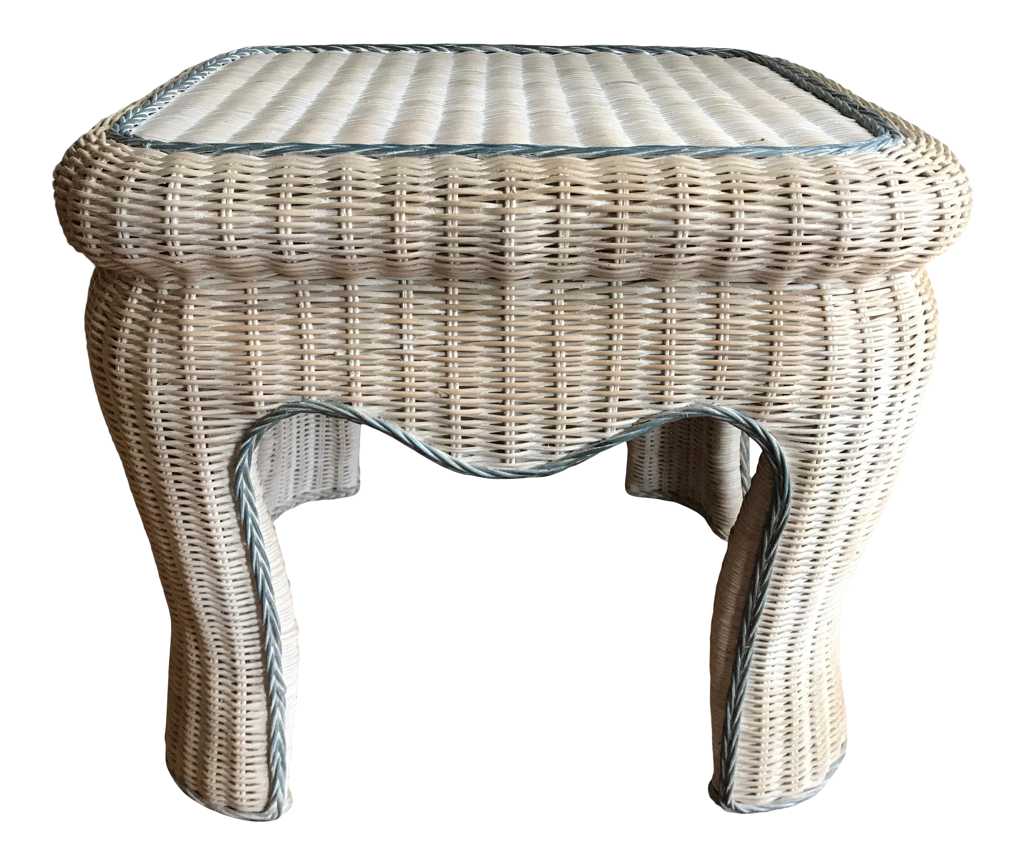 Boho Chic White Washed Wicker Side Table Chairish