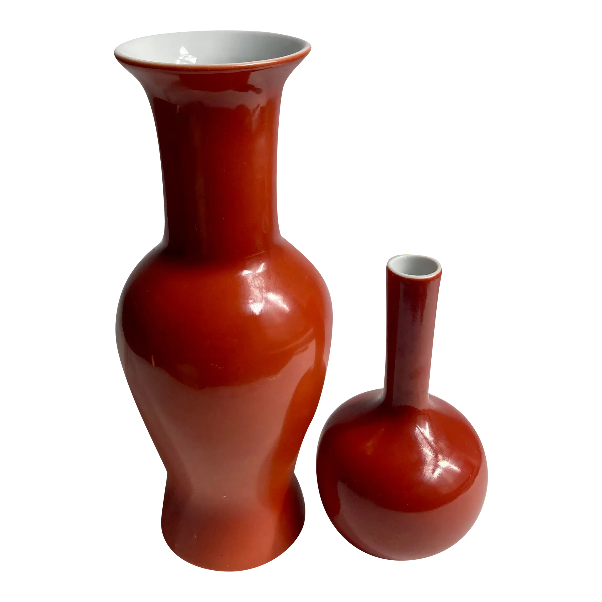 1980s Mann Red Orange Les Vases Pottery Vases - Set of 2 | Chairish