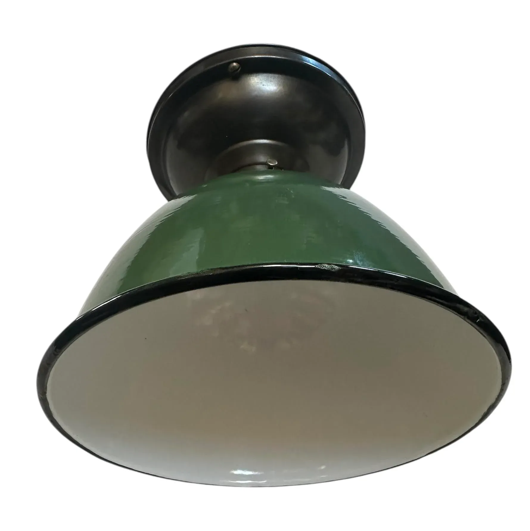 Mid 20th Century Green Porcelain and Enamel Flushmount Ceiling Light, image size:1779x1784