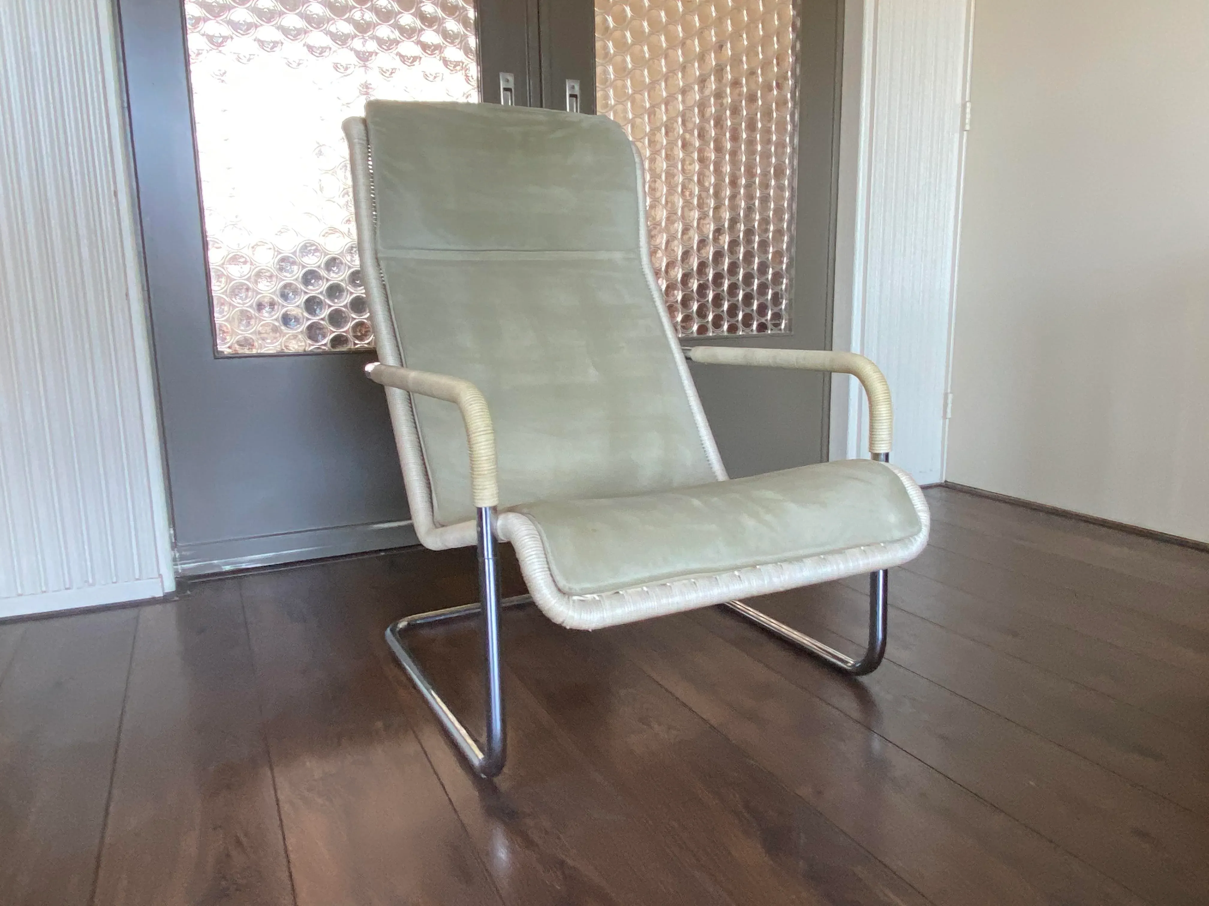 Vintage Modernist Chromed Tubular Steel, Rattan & Leather Easy Chair in Style of Thonet, 1970s
