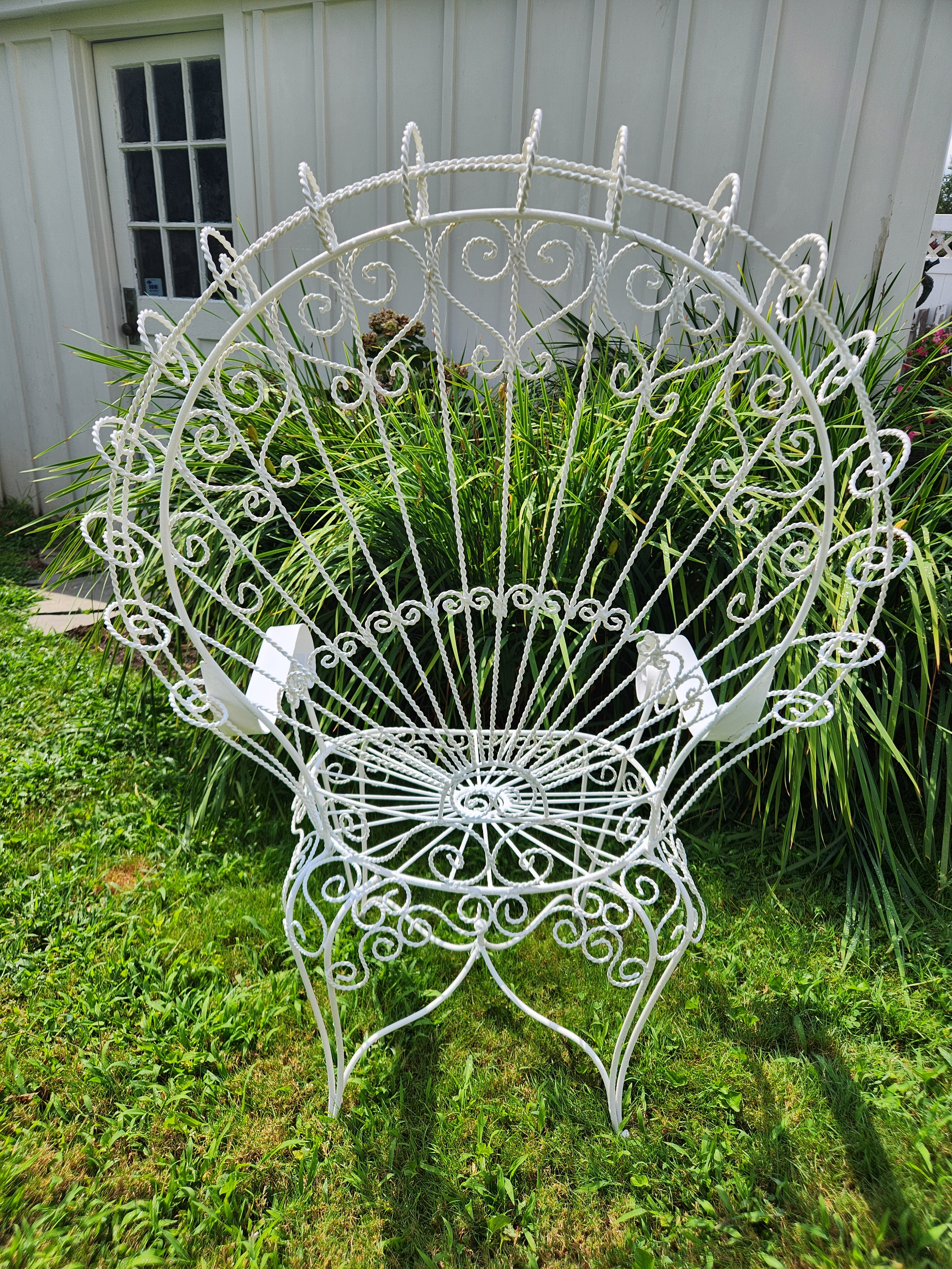 Vintage White Twisted Metal Peacock Chair Chairish