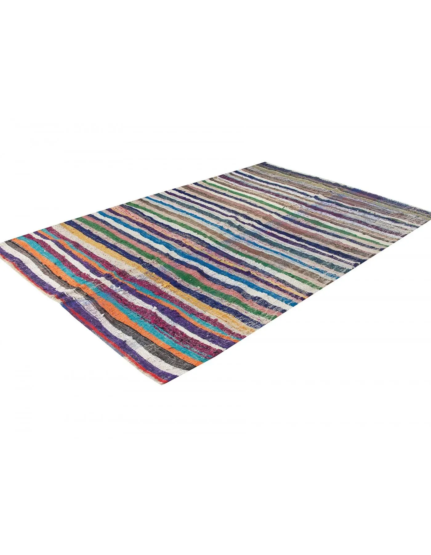 Colorful Striped Vintage Turkish Rag Rug - 6`5