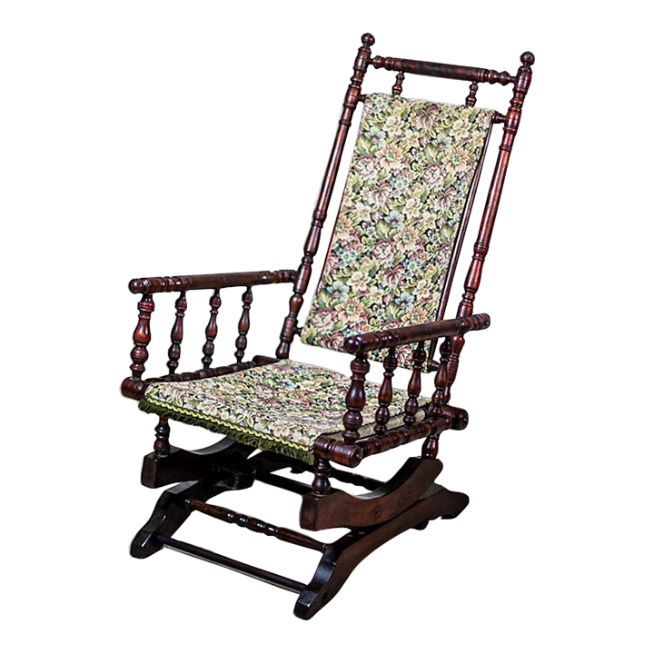 Late 19th Century Spring Rocking Chair in Floral Fabric | Chairish
