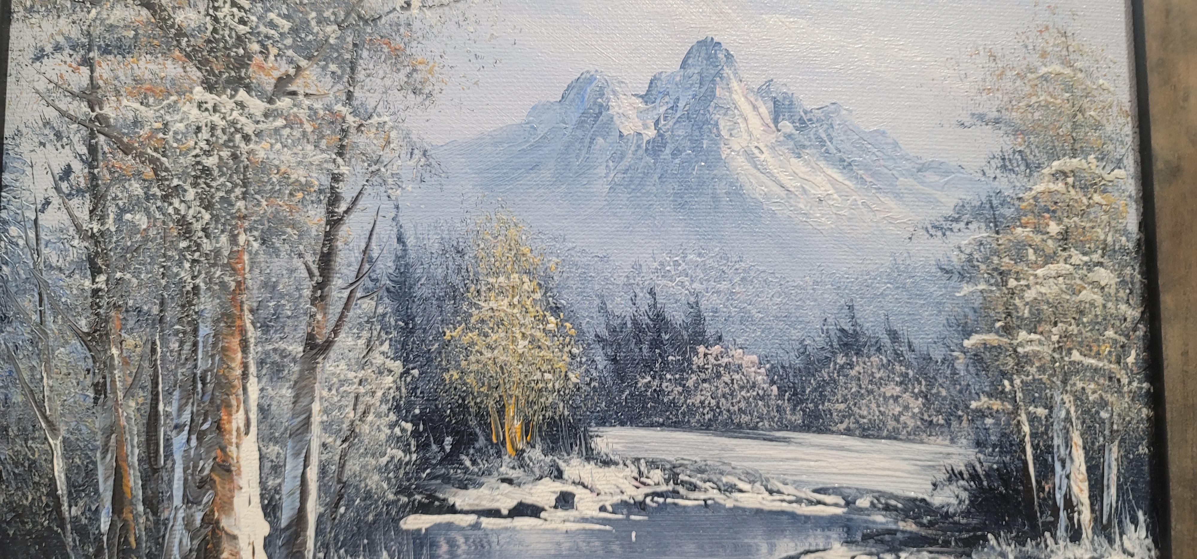 1990s Winter Landscape Oil Painting on Canvas Signed Antonio