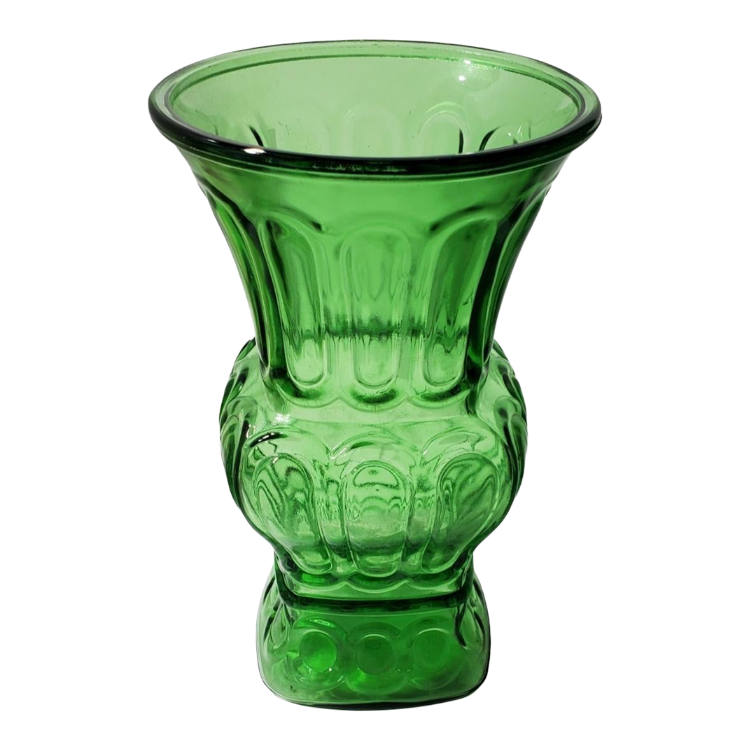 1950s Emerald Green Vintage Flare Wide Body Bouquet Glass Flower Vase
