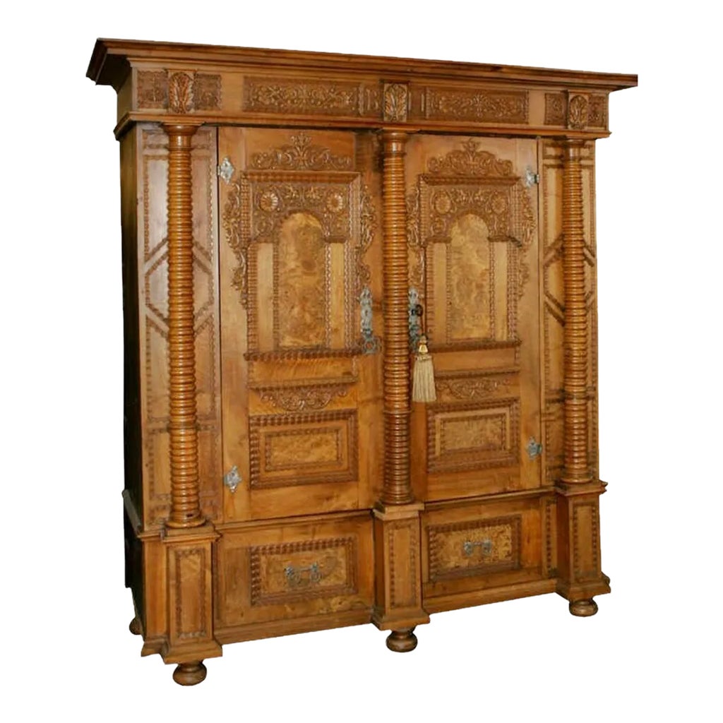 17th Century Burlwood Swiss Castle Armoire Chairish